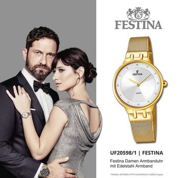 Festina Quarzuhr Festina Damenuhr Mademoiselle, Damen Armbanduhr rund, Edelstahlarmband gold, Fashion