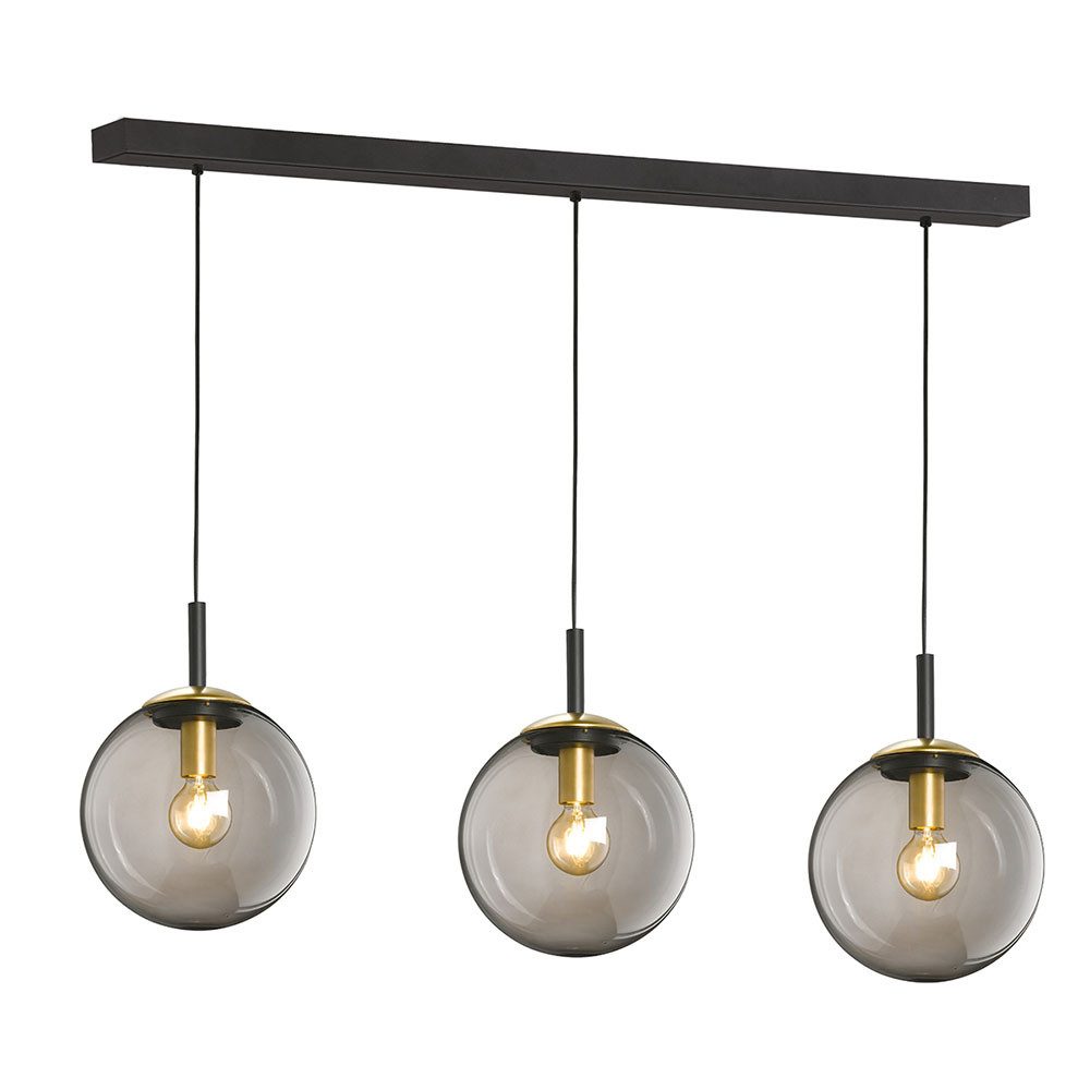 FISCHER & HONSEL Hängeleuchte, Leuchtmittel nicht inklusive, Hängeleuchte Esszimmerlampe Metall Glas rauchfarben 3 Flammig H 140 cm