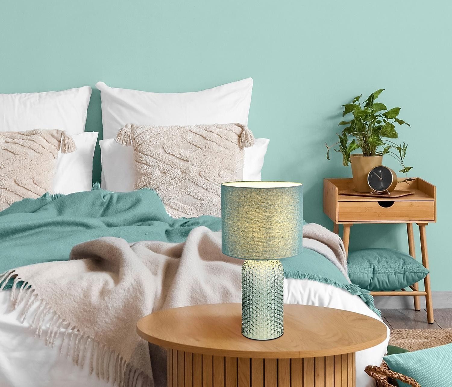 GLOBO LIGHTING Tischleuchte SOFIA, H 50 cm, Hellgrün, Glas, Textil, ohne Le günstig online kaufen