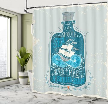 Abakuhaus Duschvorhang Moderner Digitaldruck mit 12 Haken auf Stoff Wasser Resistent Breite 175 cm, Höhe 180 cm, maritim Flasche mit Schiff und Text