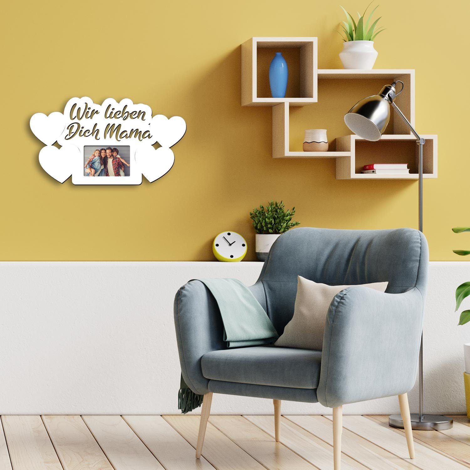 Namofactur LED-Bilderrahmen Geschenk Mama Fotorahmen aus Holz I Muttertag I Geburtstag, für 1 Bilder, beleuchteter Herz Foto Rahmen, Wir lieben Dich Mama