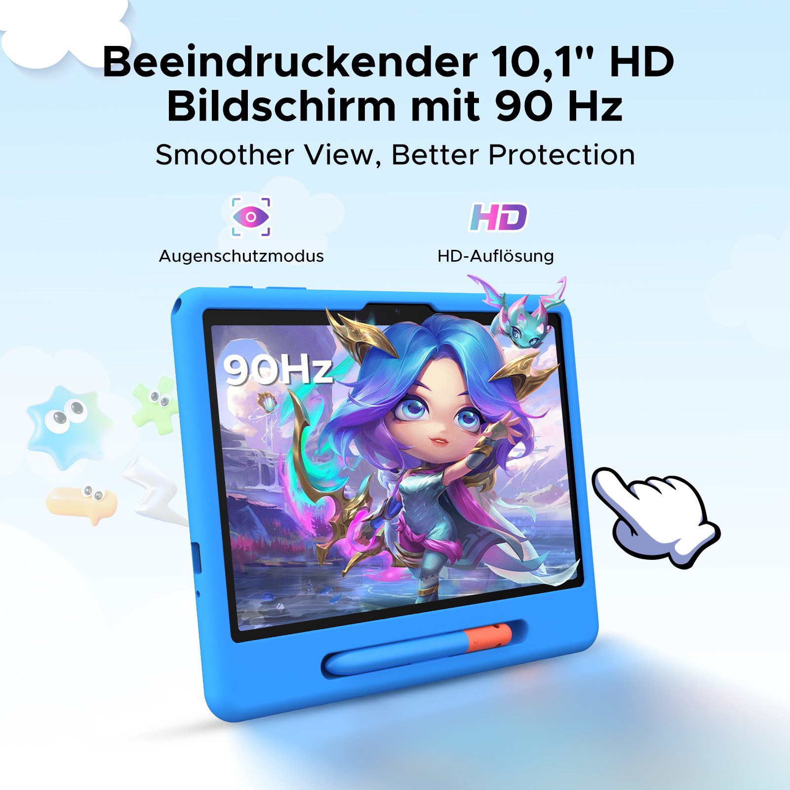 POCKAM Kinder Lern-Tablet mit Elternkontrolle 10'' Android 16, 64GB ROM kids Tablet (10.1", 64 GB, Android 16, WiFi, Mit Gemini AI, Stylus, Silikonhülle, 7000mAh Akku & 5G WiF)