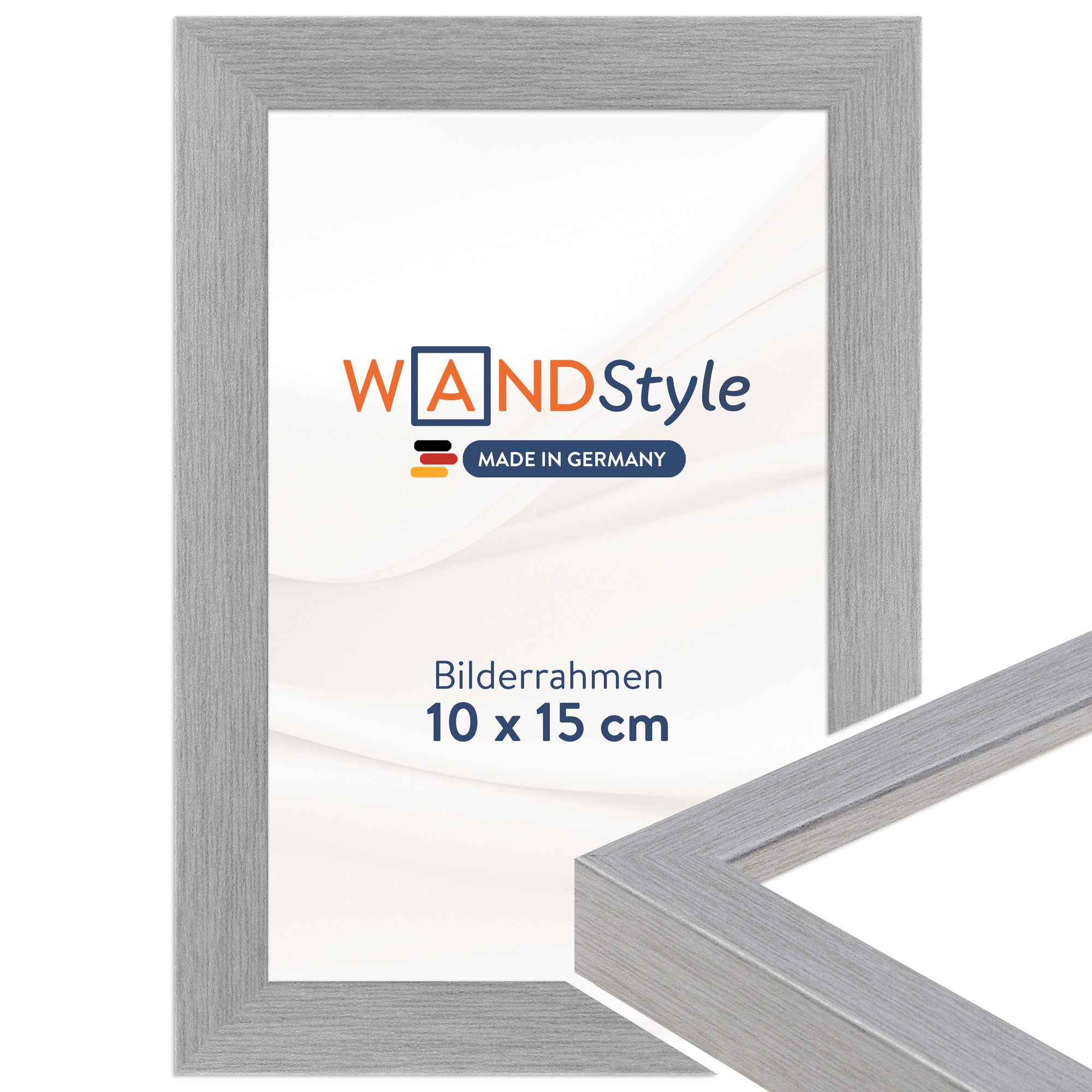 WANDStyle Bilderrahmen H950, Silber Bilderrahmen 10x15 Holz, Bilderrahmen Silber 10x15 cm Modern