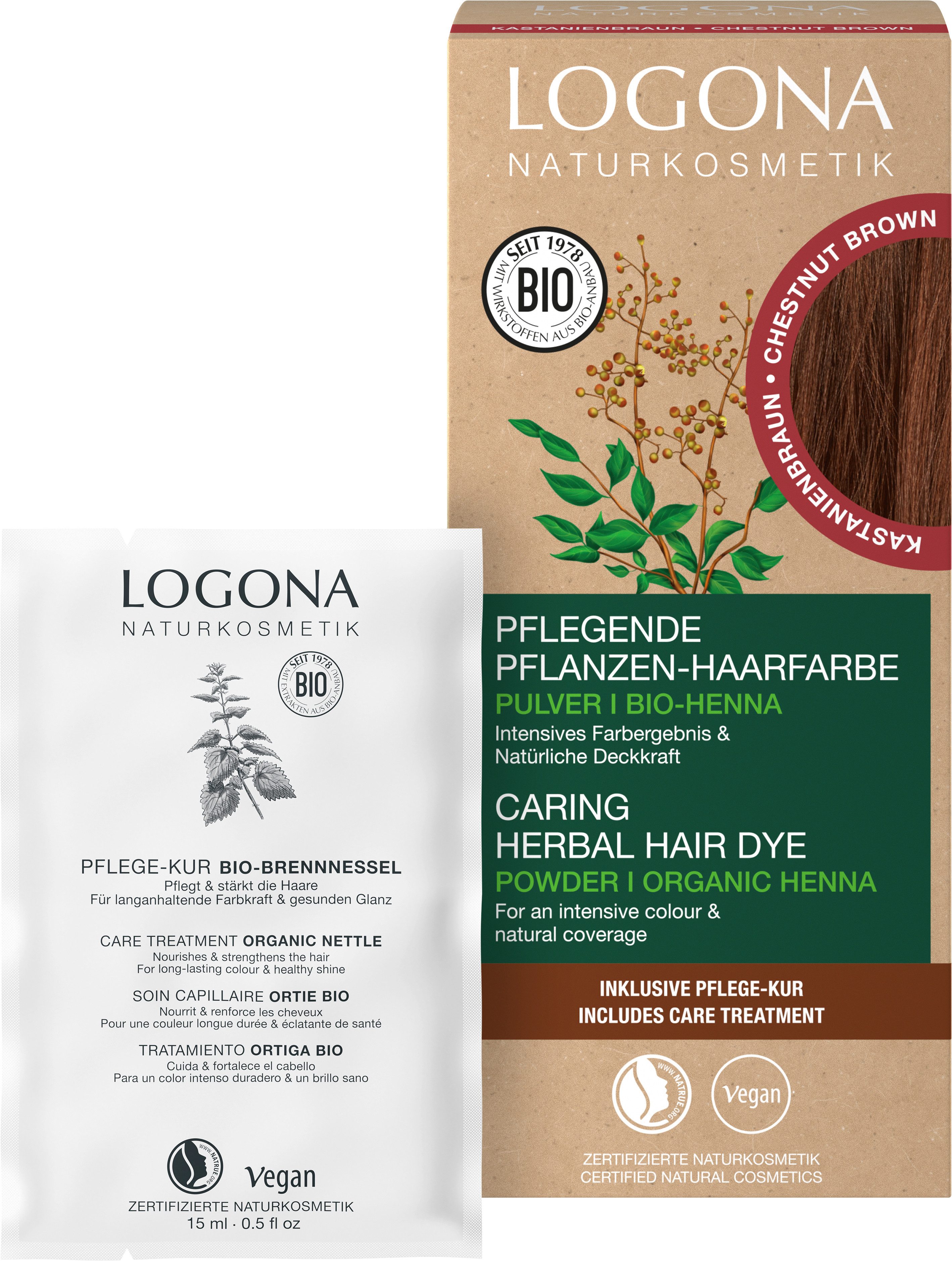 LOGONA Coloration PFLANZEN-HAARFARBE PULVER, für alle Haartypen, mit kochendem Wasser anrührbar, vegan