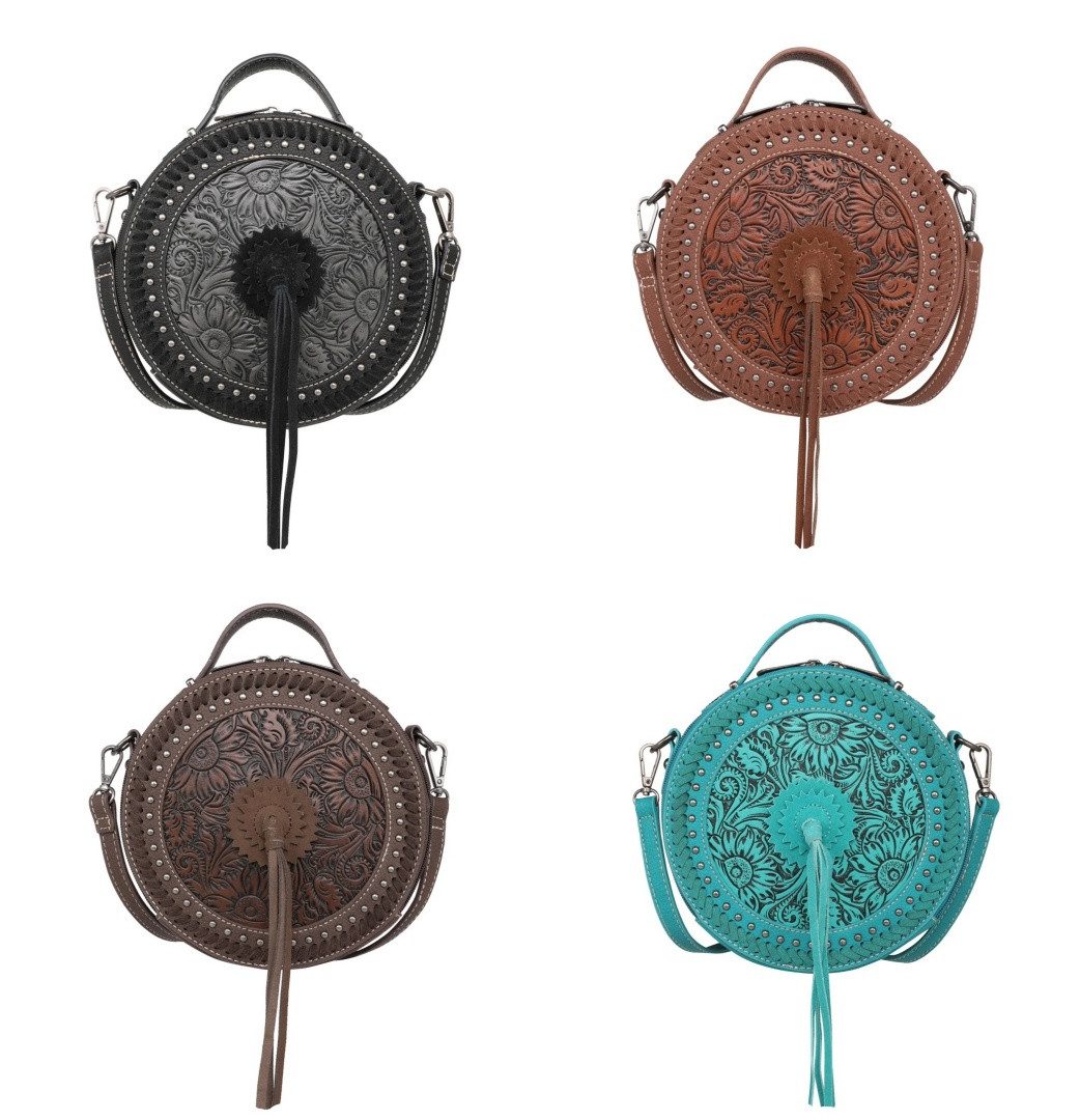 Westernlifestyle Handtasche Ronda runde Handtasche Schultertasche Westerntasche Florale Prägung