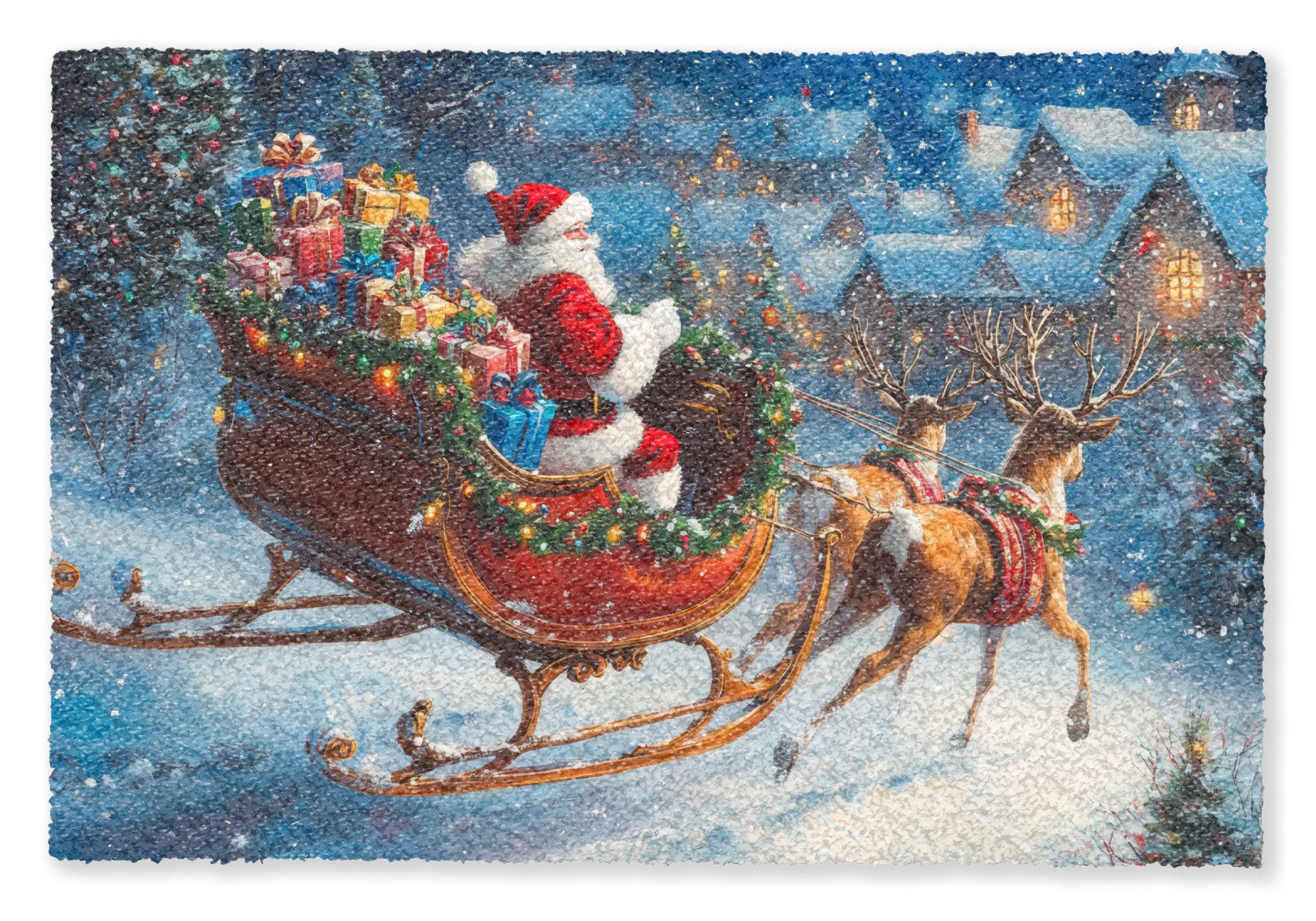 MuchoWow Fußmatte Weihnachtsmann - Rentier - Weihnachten - Schnee, Rechteckig, innen Schmutzfangmatte, Tür, Schmutzfänger Flur, Teppich 60x40 cm