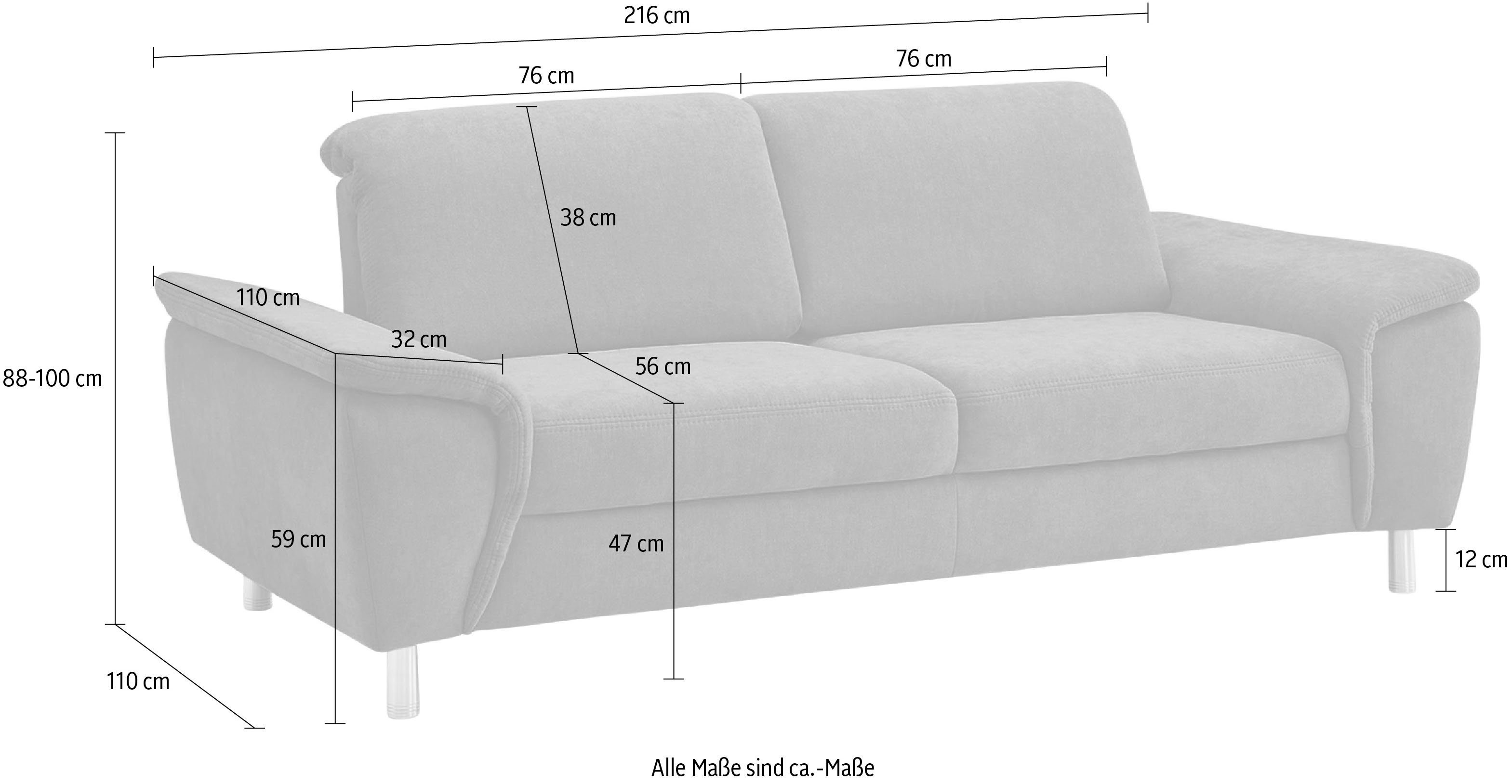 INTERIORS inklusive CALIZZA 2,5-Sitzer Kopfteilverstellung Jade, Sitztiefenverstellung und