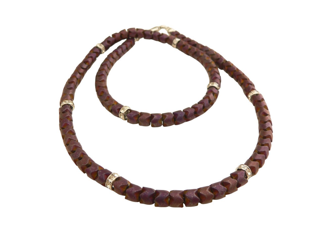 traumschmuck Kette ohne Anhänger 067l Halskette Hämatit Rondelle purple lila changierend matt Strass (Geschenk, Muttertag, Weihnachten, Geburtstag, Valentinstag, incl. Schmuckbox), handgefertigt, Made in Germany