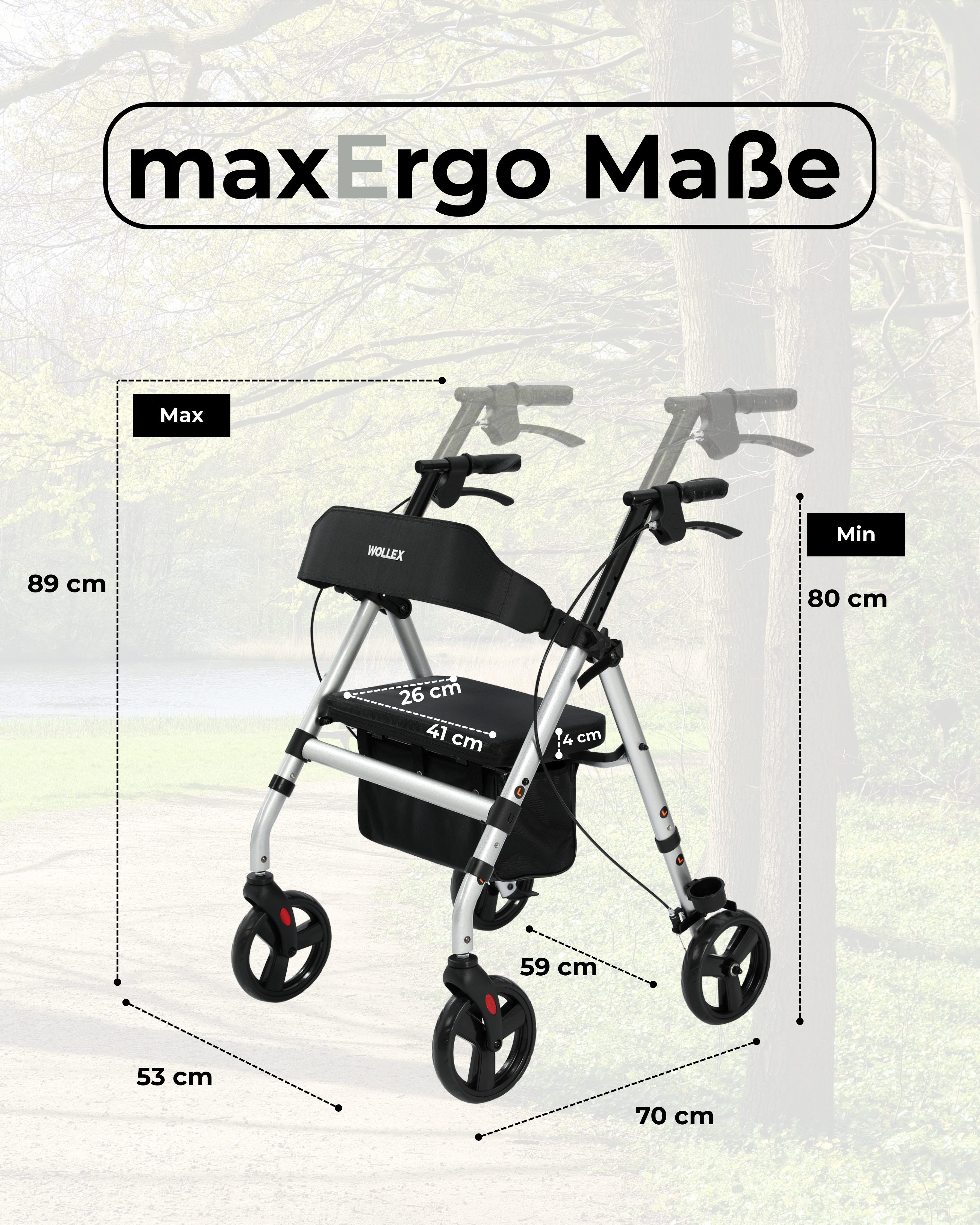 smartEC Rollator maxErgo Rollator Gehhilfe Outdoor Indoor zugelassen als Medizinprodukt