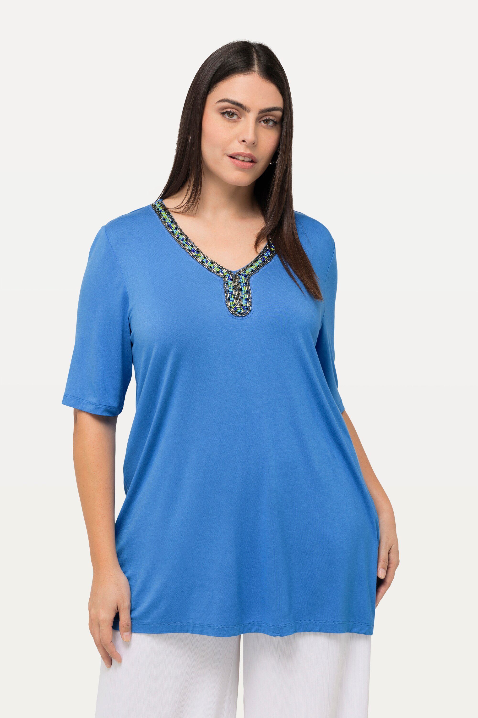 T-Shirt T-Shirt Perlen A-Linie Tunika-Ausschnitt Halbarm