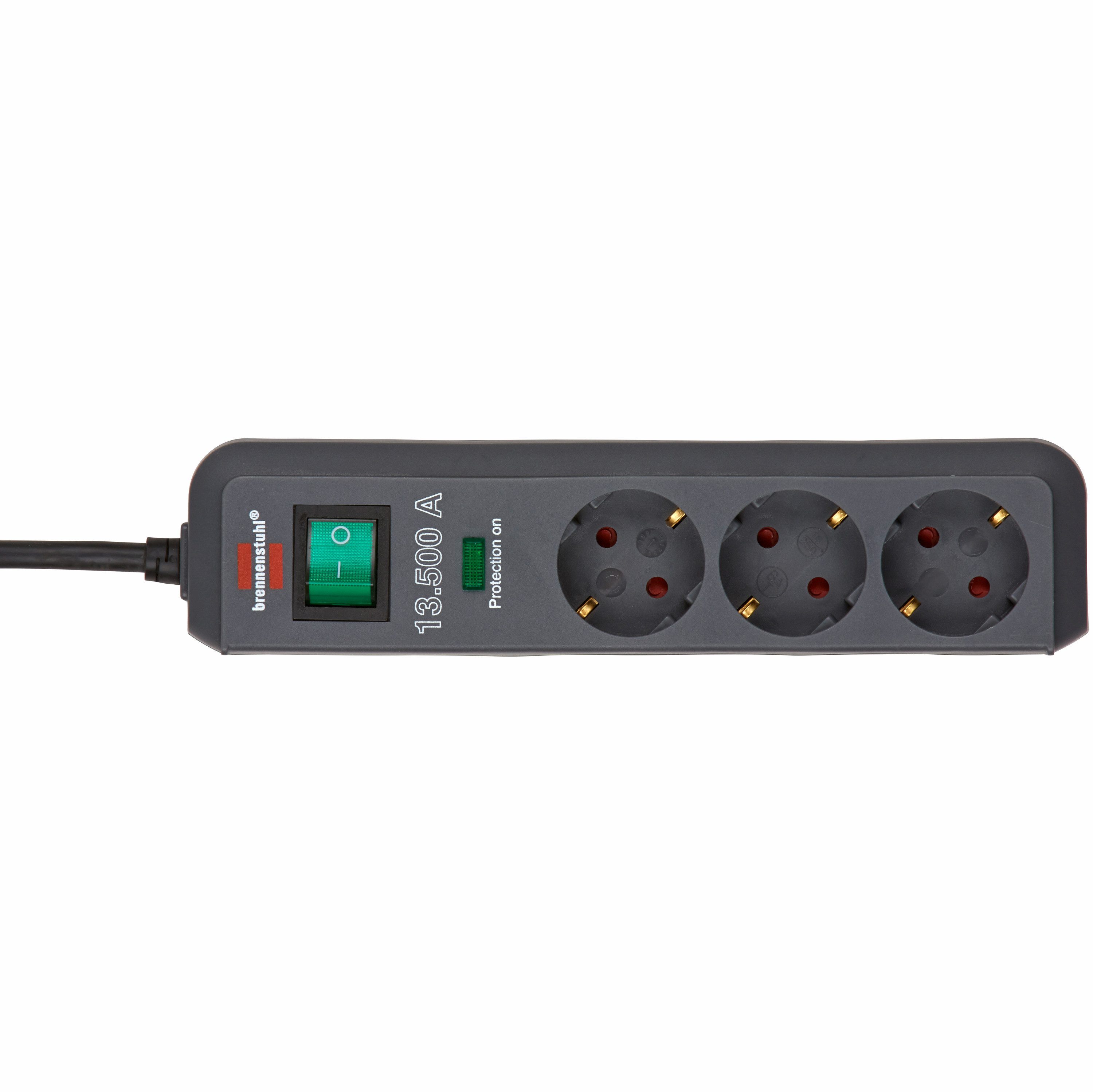 Brennenstuhl 3er Set Eco-Line Steckdosenleiste mit Überspannungsschutz, 1,5m Kabel Steckdosenleiste 3-fach (Kabellänge 1.5 m) – Bild 2 von 5