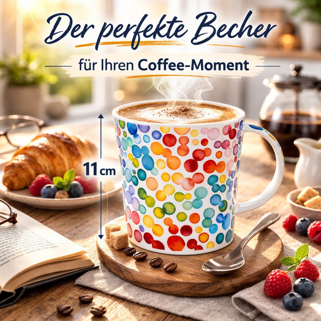 Dunoon Tasse Becher Cairngorm Lots of Spots 480ml Fine Bone China Porzellan Tasse, 1-tlg., Porzellan, Spülmaschinengeeignet