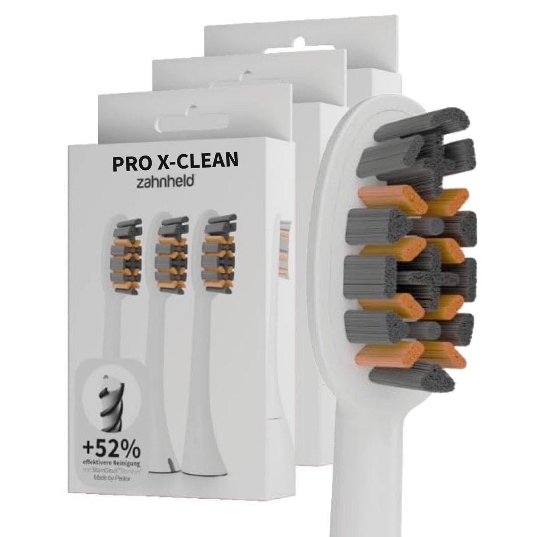 Zahnheld Aufsteckbürsten Ersatzbürsten Pro X-Clean für Schallzahnbürste Gero, im 3er, 6er oder 9er Set, Zahnpflege Set, Wechselköpfe, sanfte Reinigung, plastikfrei verpackt, 9 Stück, weiß