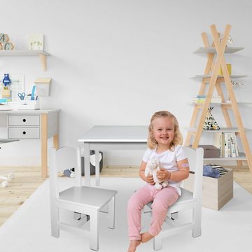 habeig Kindersitzgruppe Kindertisch & 2 Stühle Kindermöbelset Maltisch Hocker 60x50x50cm