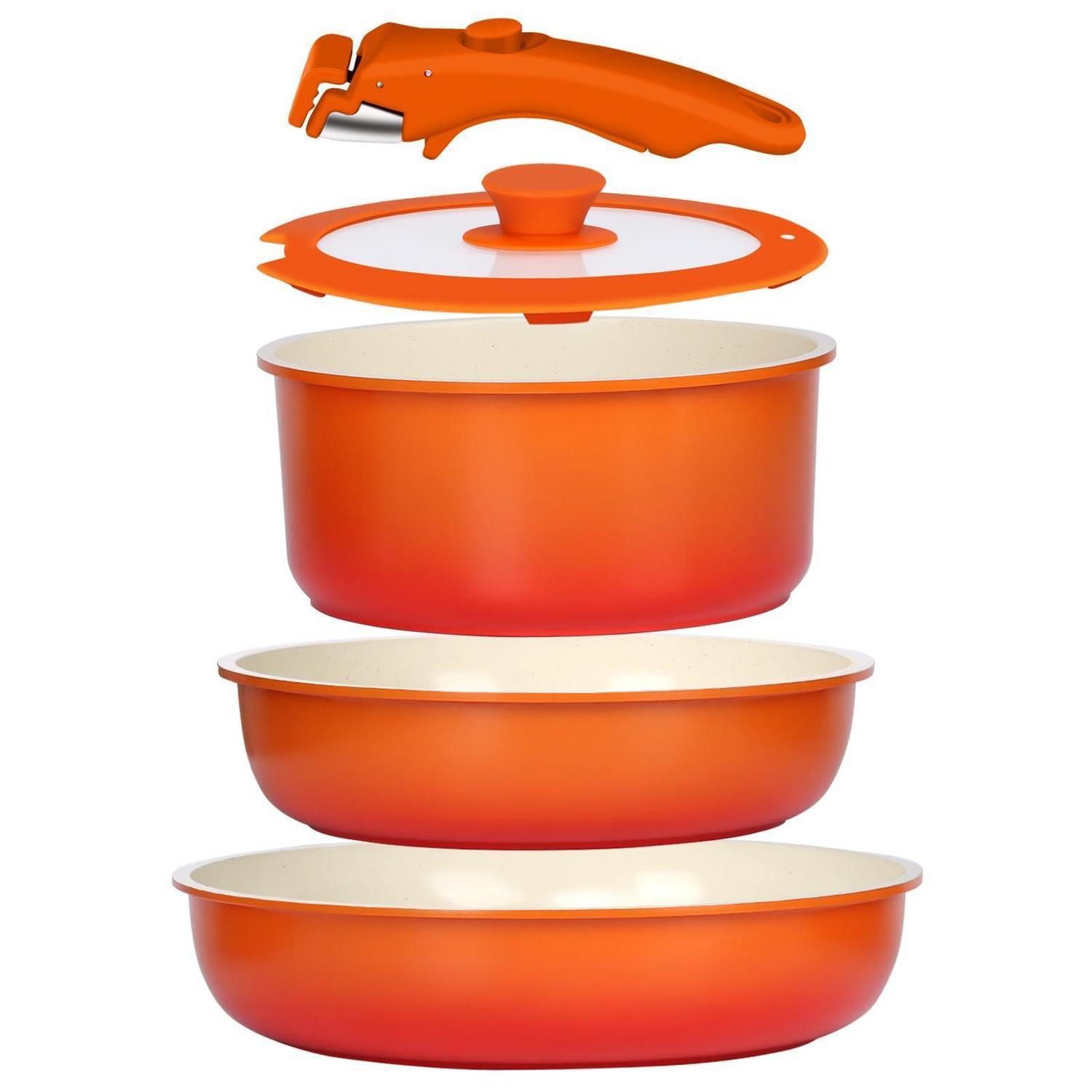 LuxusKollektion Topf-Set Topf- & Pfannenset mit abnehmbarem Griff Orange