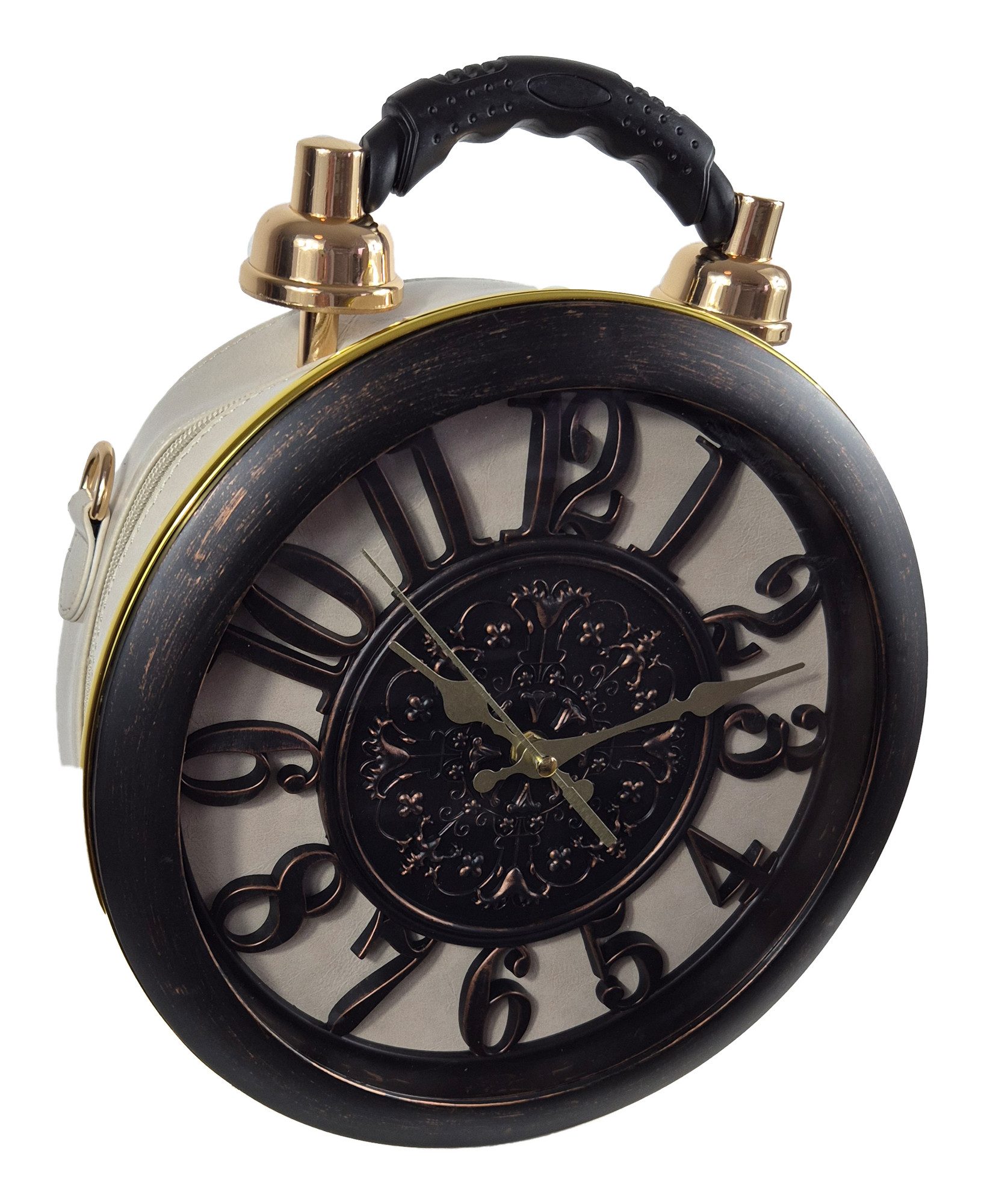 Einkaufszauber Handtasche Designer Handtasche mit echter Uhr Espresso - beige und dunkelbraun, Designer Uhr
