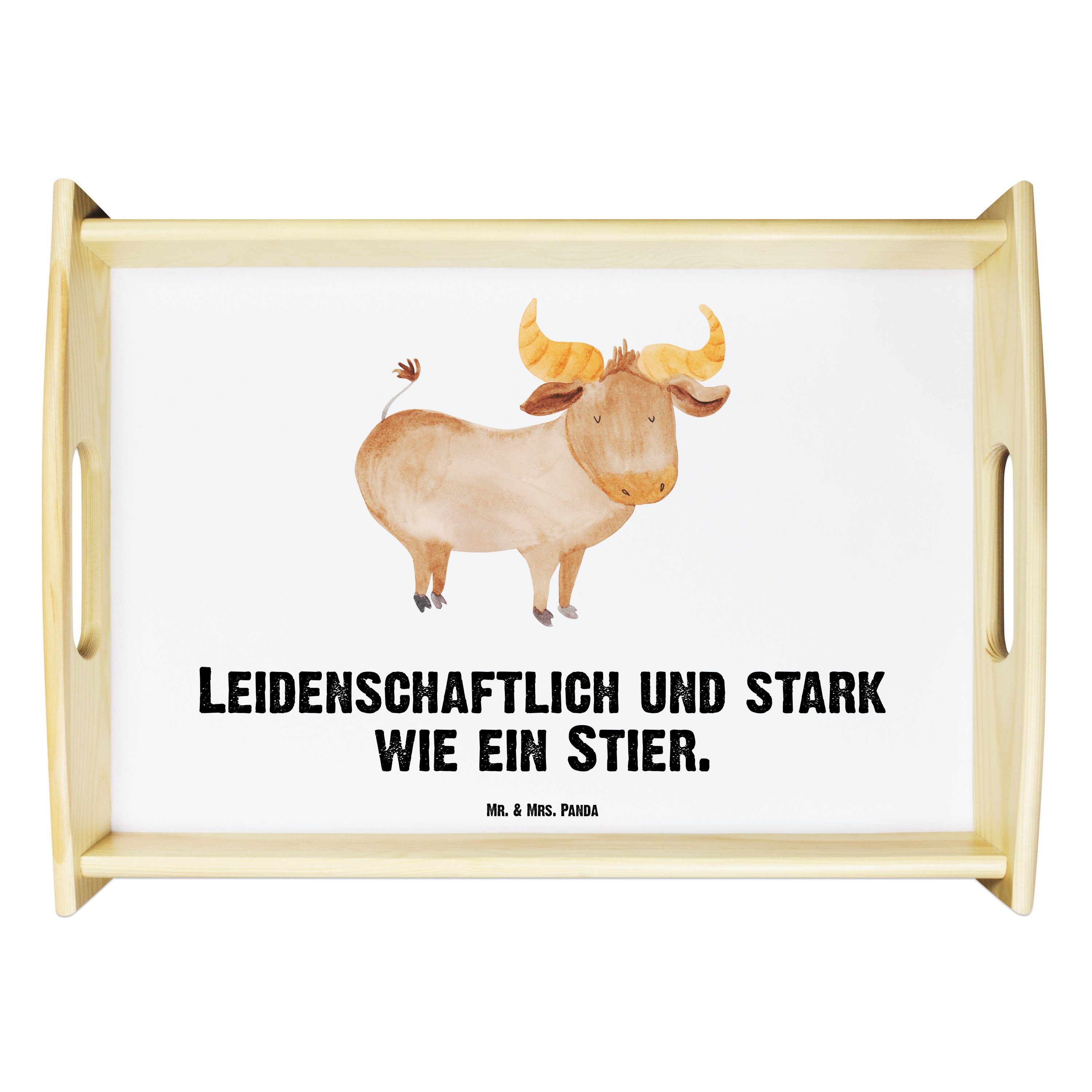 Mr. & Mrs. Panda Tablett Sternzeichen Stier - Weiß - Geschenk, Aszendent, Holztablett, Rind, T, Echtholz lasiert, (1-tlg)