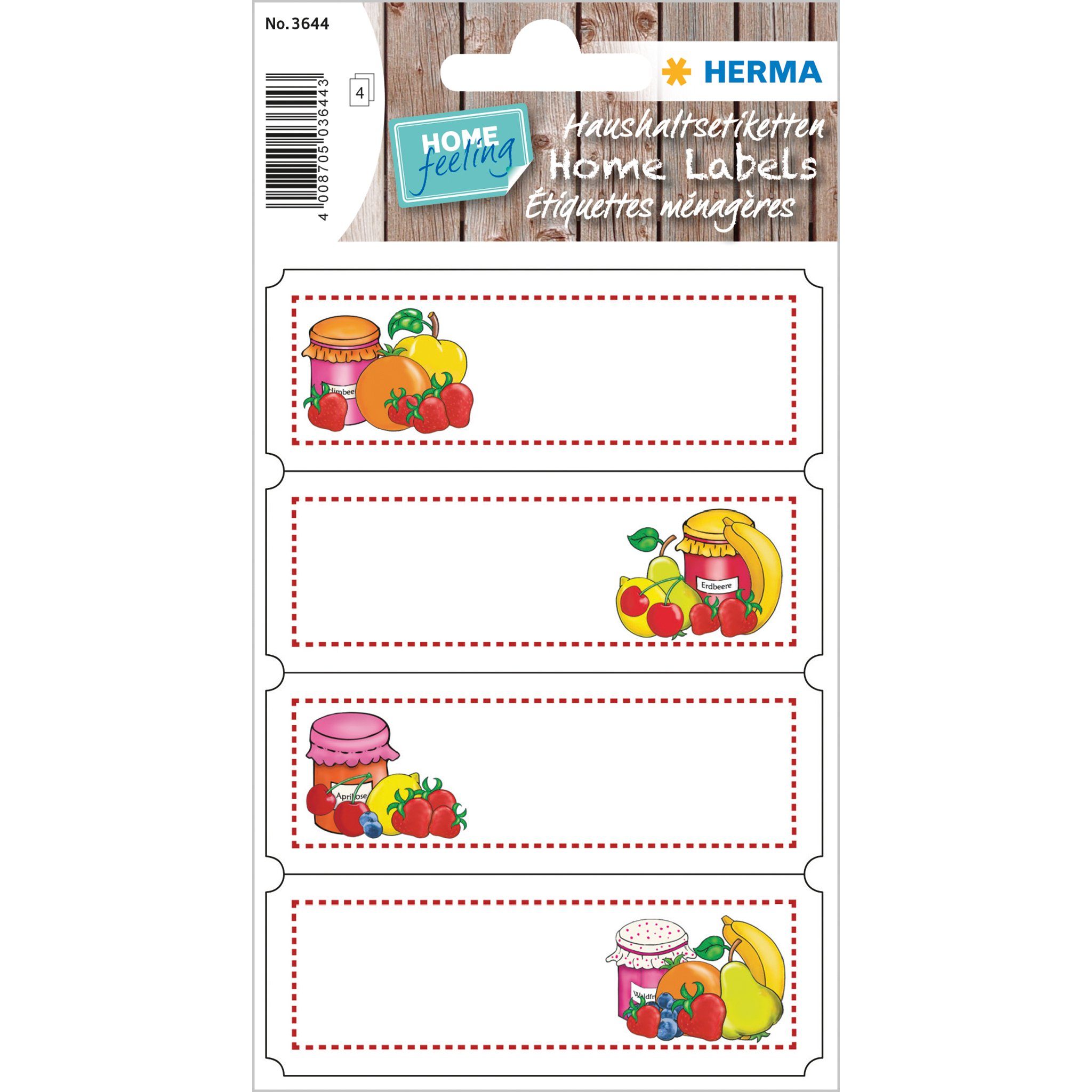 HERMA Etiketten HERMA 3644 Haushalts-Etiketten Fruchtauswahl, 76 x 28 mm (4 Blatt / 16