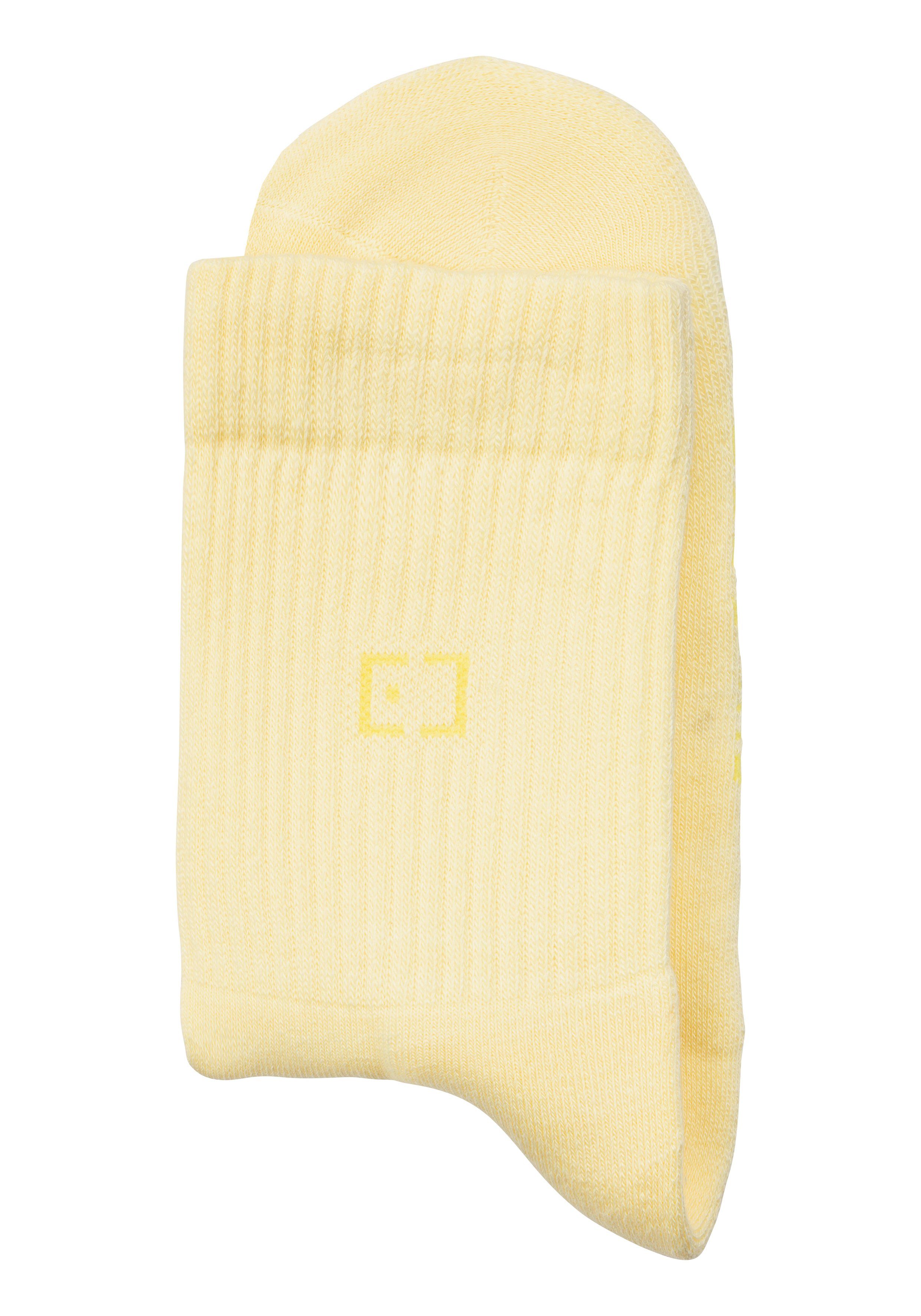 Socken eingestricktem Elbsand Markenlogo rosa, 1x 1x 1x Schriftzug apricot, (3-Paar) mit gelb und