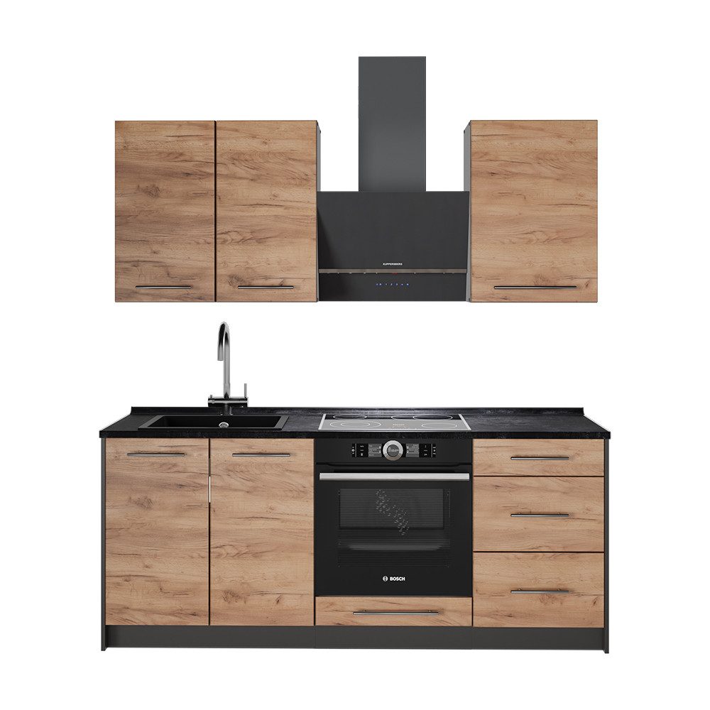 Vicco Küchenzeile Fame-Line, Goldkraft Eiche/Weiß, 190 cm ohne Arbeitsplatte