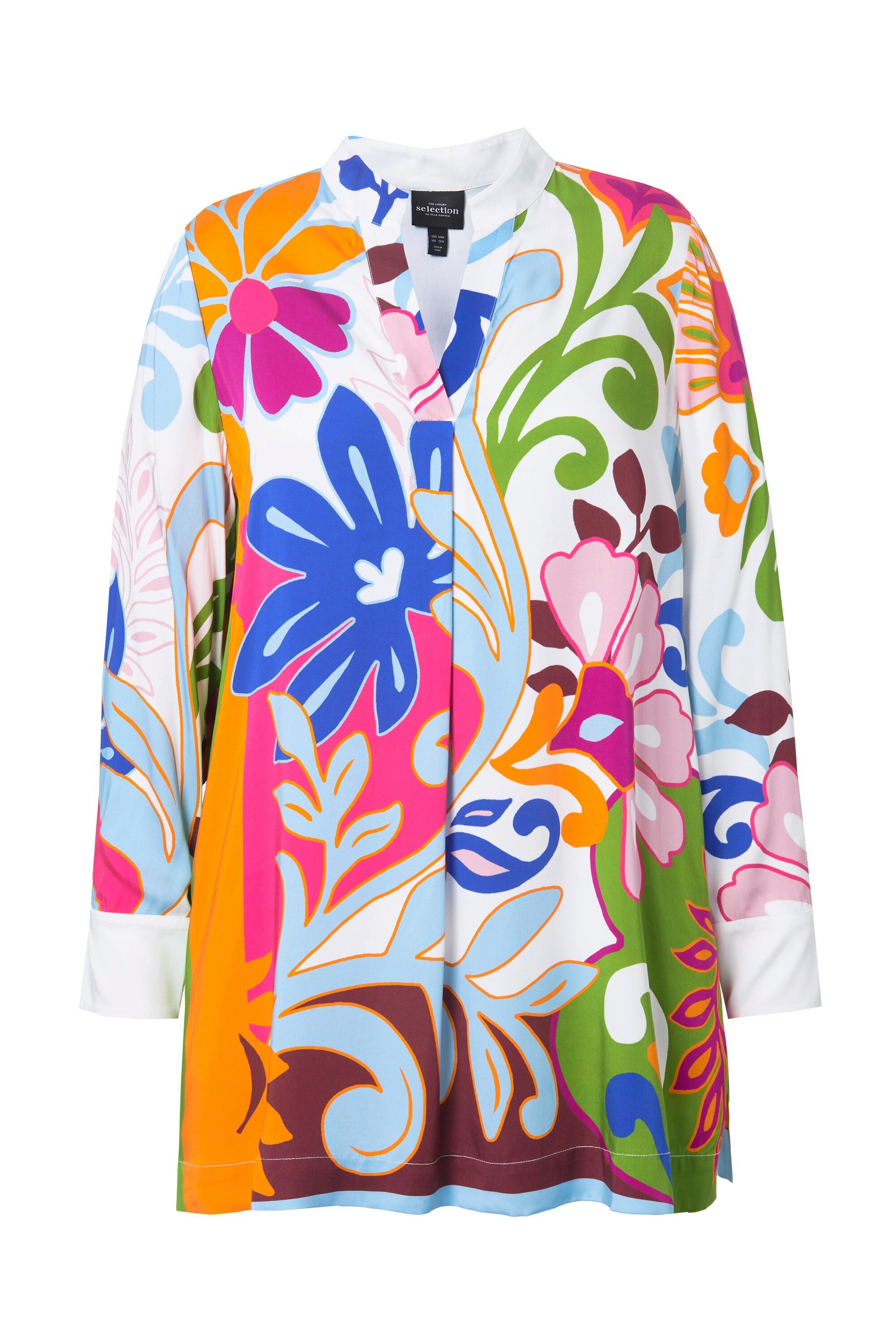Ulla Popken Tunika Satin-Tunika A-Linie Stehkragen günstig online kaufen