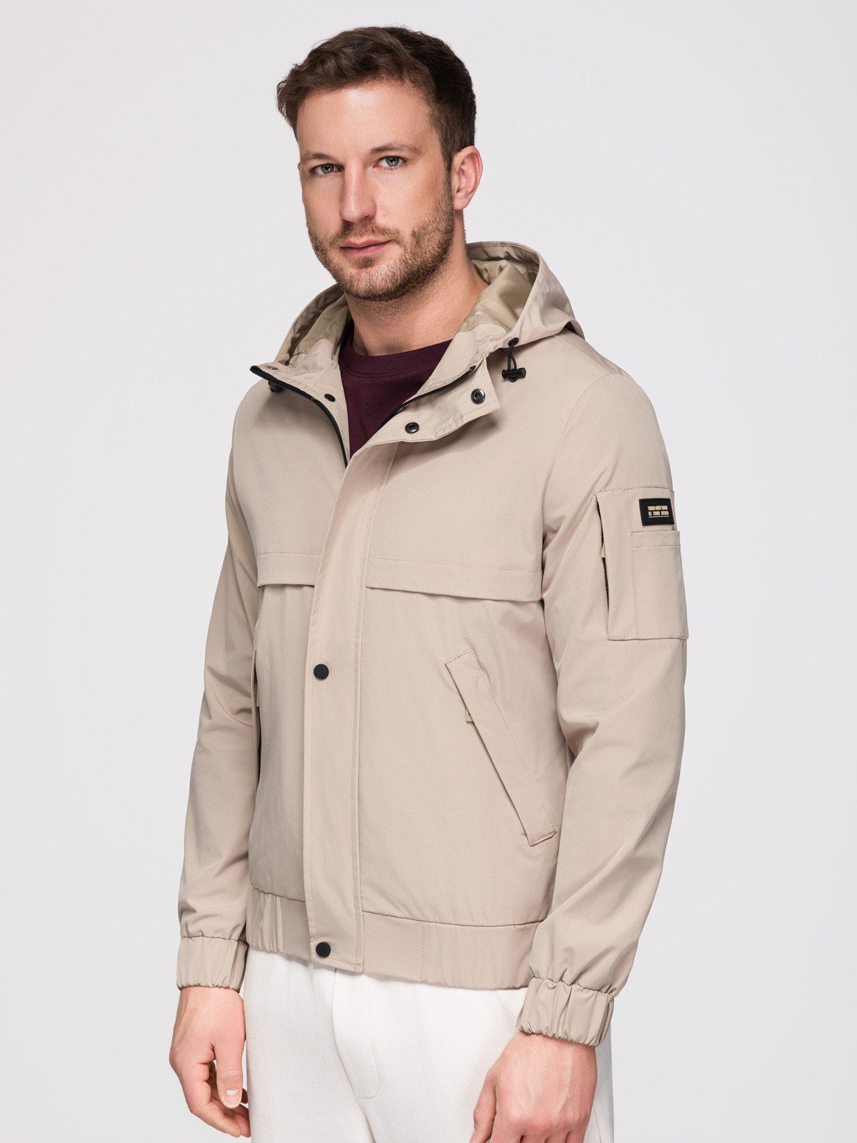 OMBRE Allwetterjacke Herren Allwetterjacke wasserdicht mit Kapuze Beige L (kein Set, 1-St)