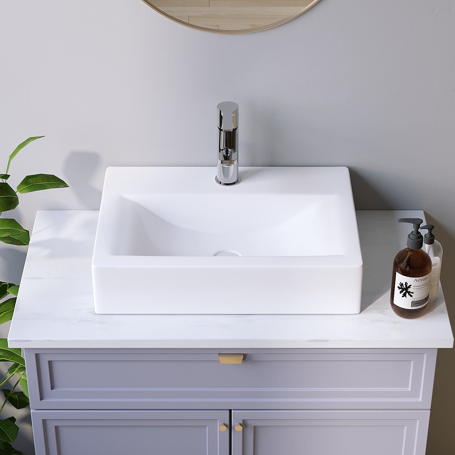 AQUABATOS Waschbecken Aufsatzwaschbecken mit/ohne Hahnloch rund oval eckig günstig online kaufen