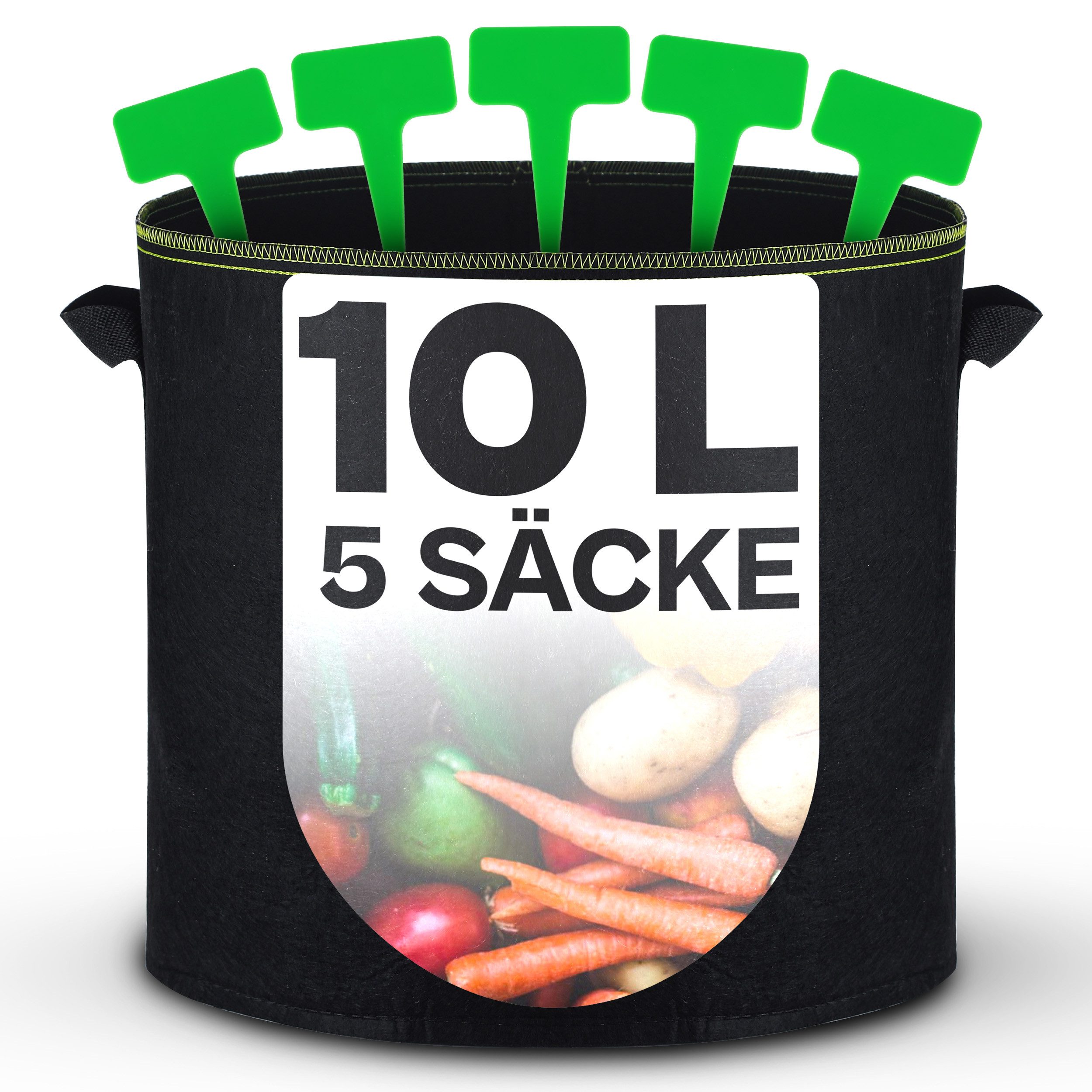 Praknu Pflanzkübel 5x Pflanzsack 10L aus Vliesstoff mit Pflanzenschilder zu günstig online kaufen