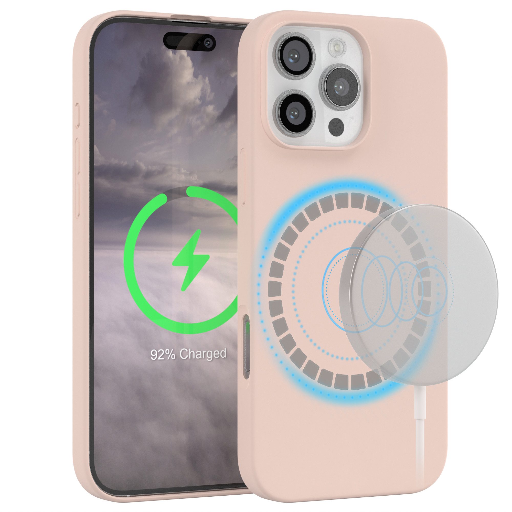 EAZY CASE Handyhülle Silikonhülle mit MagSafe für iPhone 16 Pro Max 6,9 Zoll, Hülle Kameraschutz Handyschutzhülle kompatibel Magsafe Etui Rosa Braun