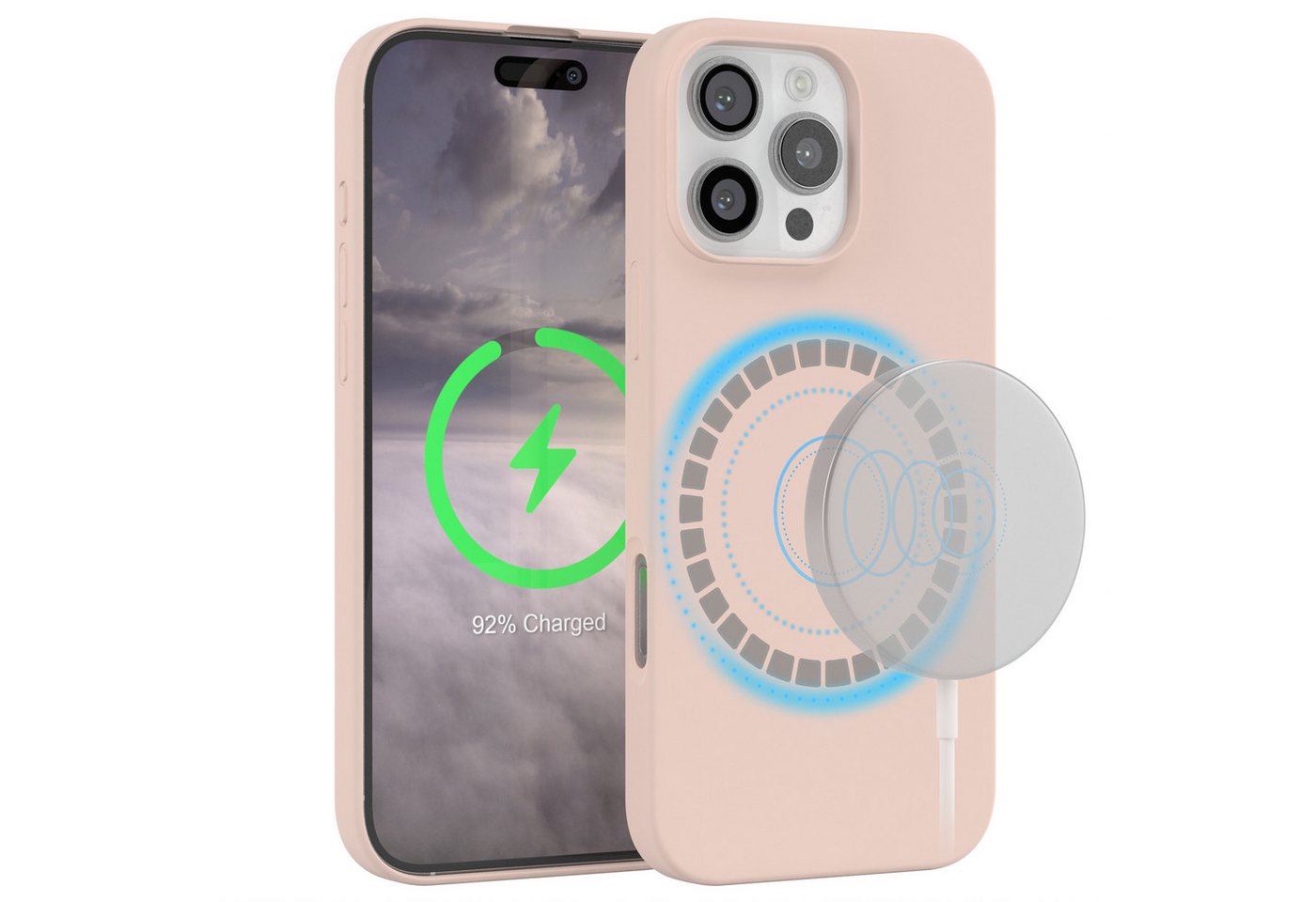 EAZY CASE Handyhülle Silikonhülle mit MagSafe für iPhone 16 Pro Max 6,9 Zoll, Hülle Kameraschutz Handyschutzhülle kompatibel Magsafe Etui Rosa Braun