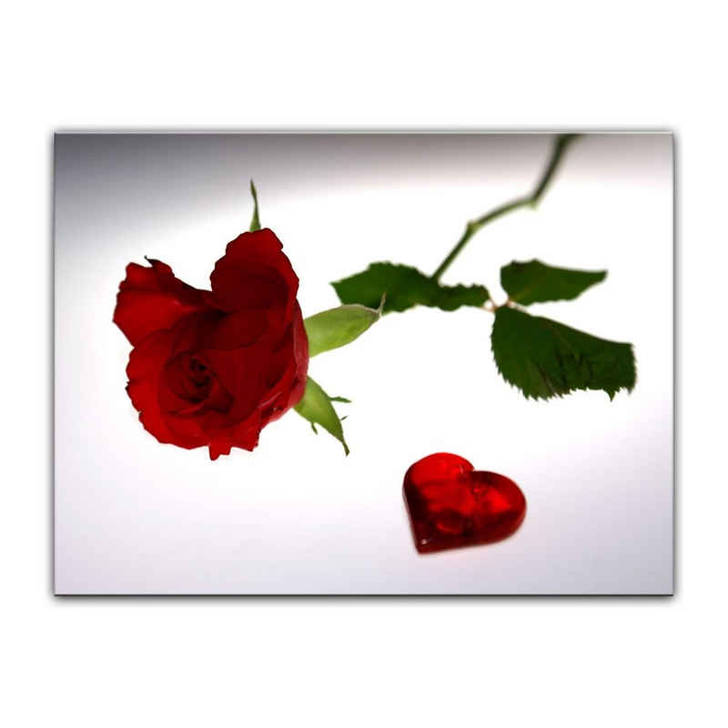 Bilderdepot24 Leinwandbild Rose mit Herz, Blumen