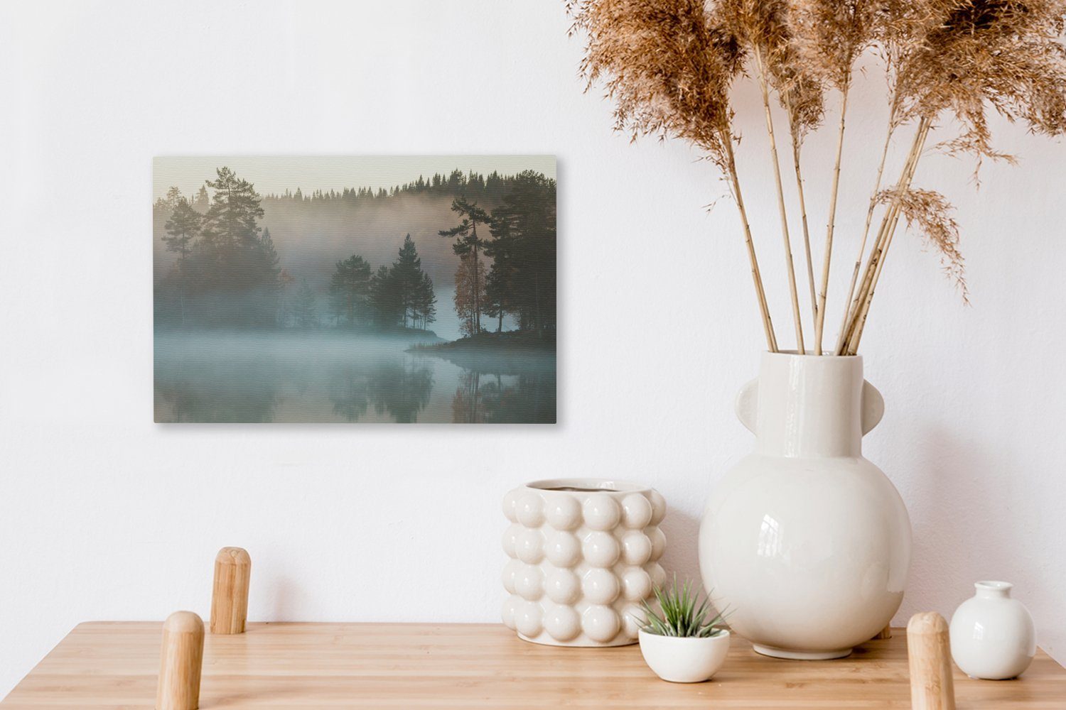 Leinwandbilder, Gewässern Norwegen Leinwandbild Wanddeko, St), von Aufhängefertig, 30x20 cm in über OneMillionCanvasses® Nebel Skandinavien, (1 Wandbild den