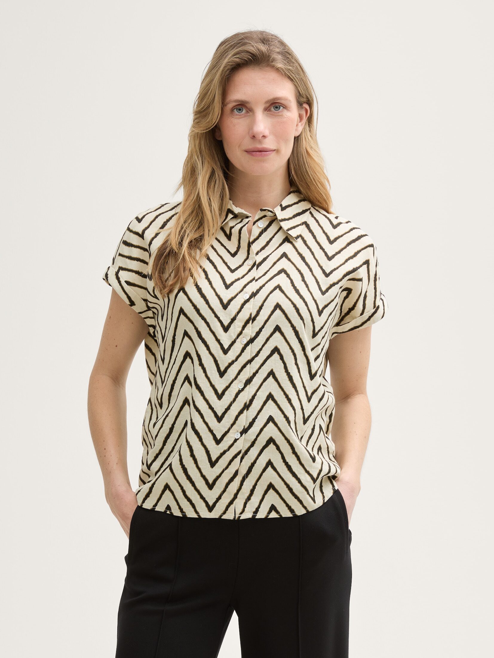 Kurzarmbluse Loose Fit Bluse mit Leinenanteil