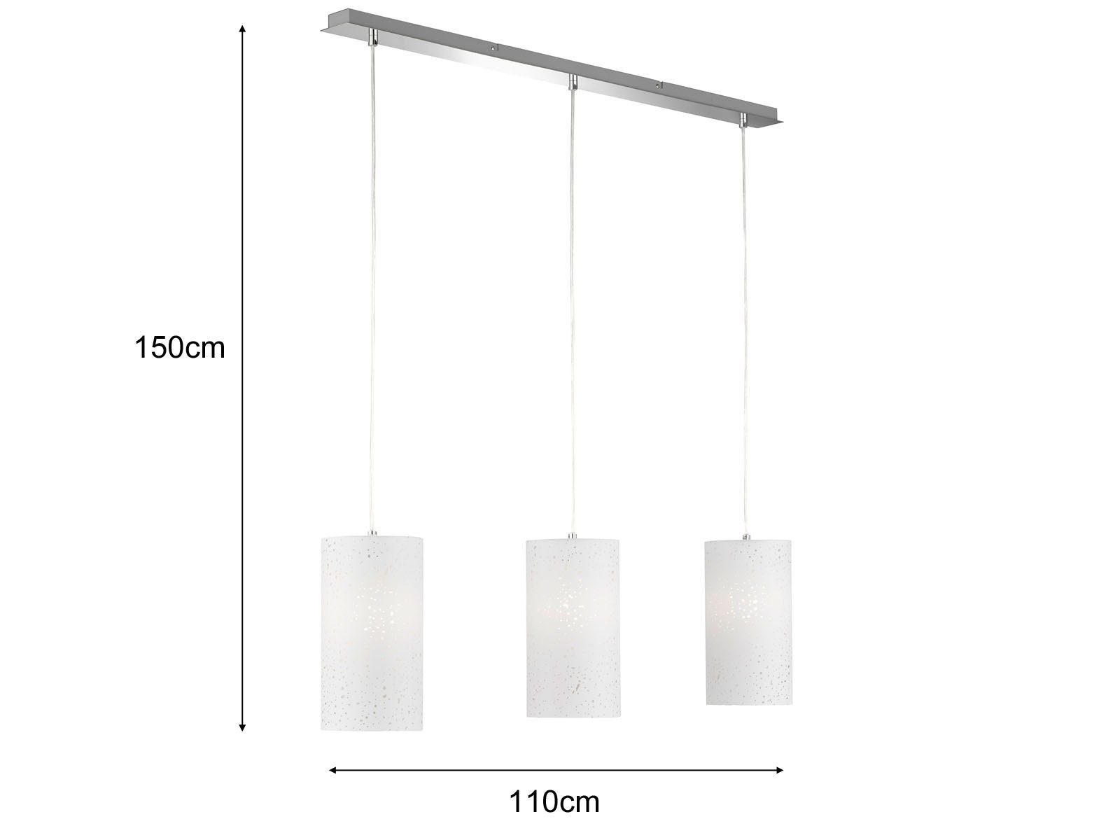 LED Pendelleuchte, Warmweiß, Dimmfunktion, Designklassiker 110cm, Stoff mehrflammig Hängelampenschirm wechselbar, meineWunschleuchte hängend LED 3x