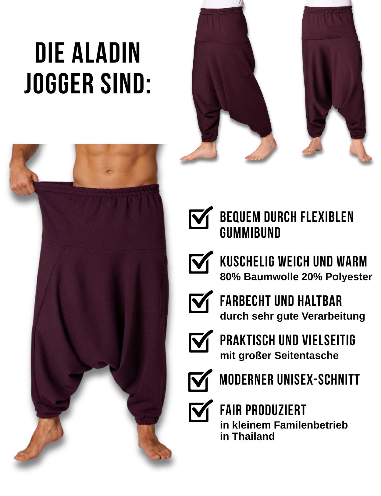 PANASIAM Haremshose Aladinhose als bequeme Chillhose aus Jogginghosen-Stoff für Herbst und Winter warm gefütterte Baumwollhose fürs Sofa oder Homeoffice