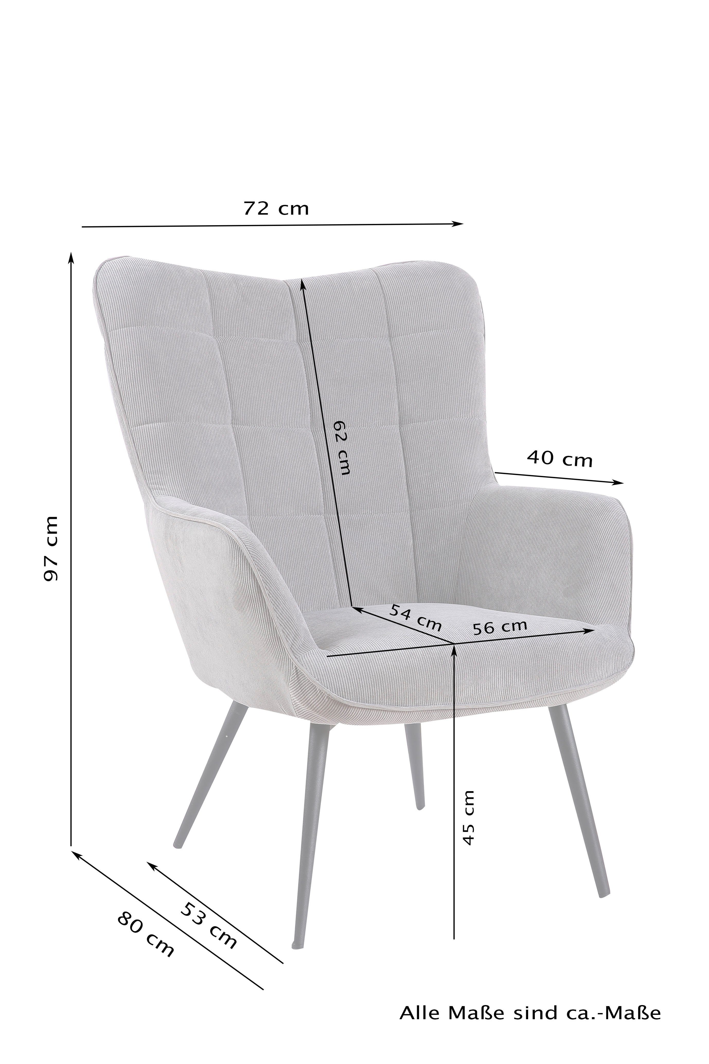 Webstoff Hocker, byLIVING | Cord, Samt (1-St), Sessel in wahlweise oder grau mit grau oder Uta ohne