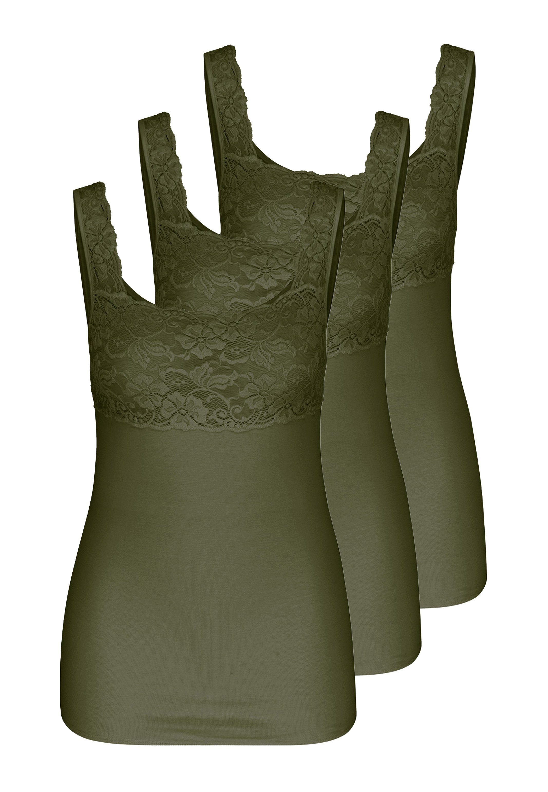 Nina Von C. Unterhemd 3er Pack Fine Cotton (Spar-Set, 3-St) Unterhemd / Top - Baumwolle - Atmungsaktiv Moos - 425