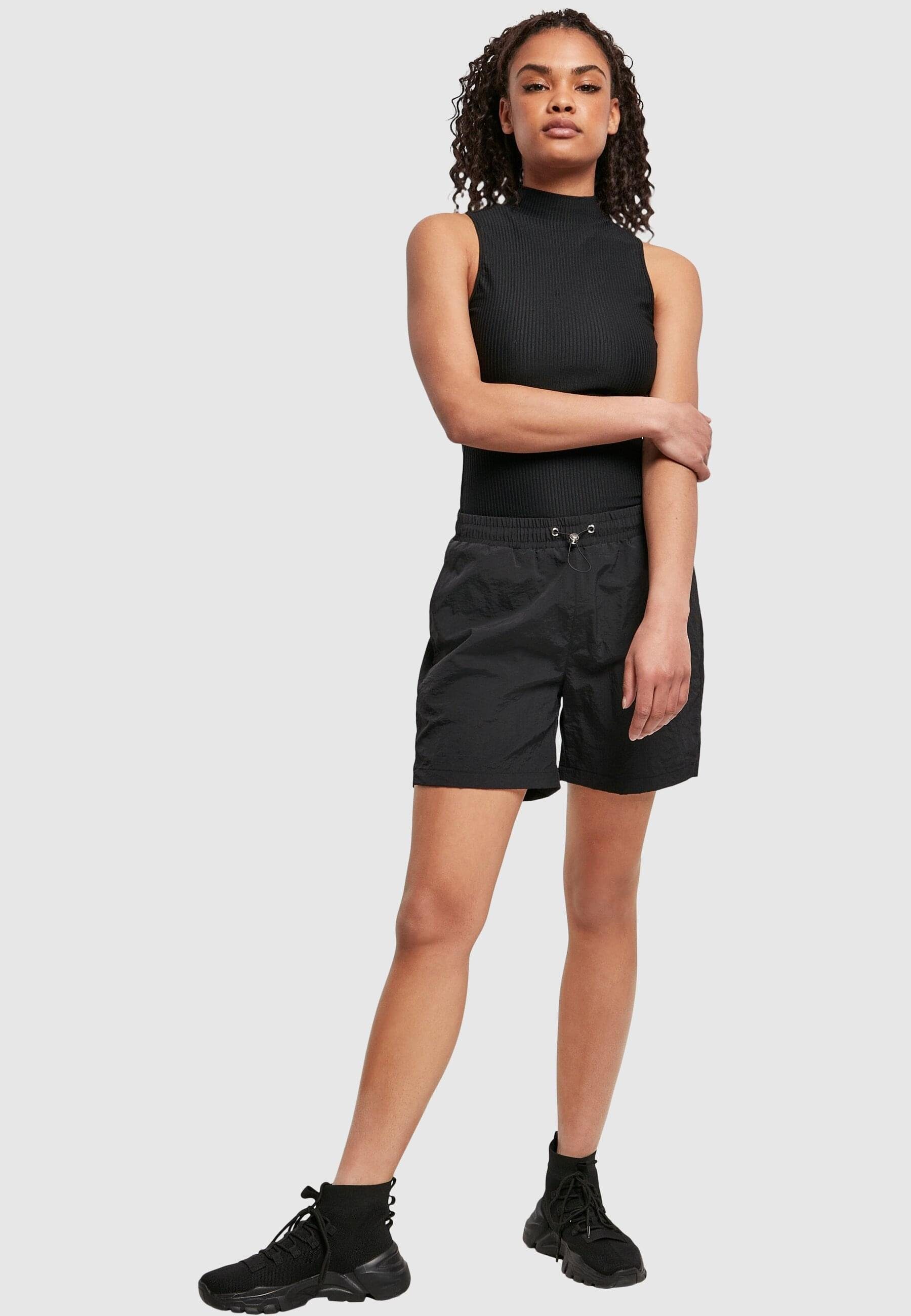 URBAN CLASSICS (1-tlg) Nylon Ladies Crinkle Stoffhose Shorts Damen black