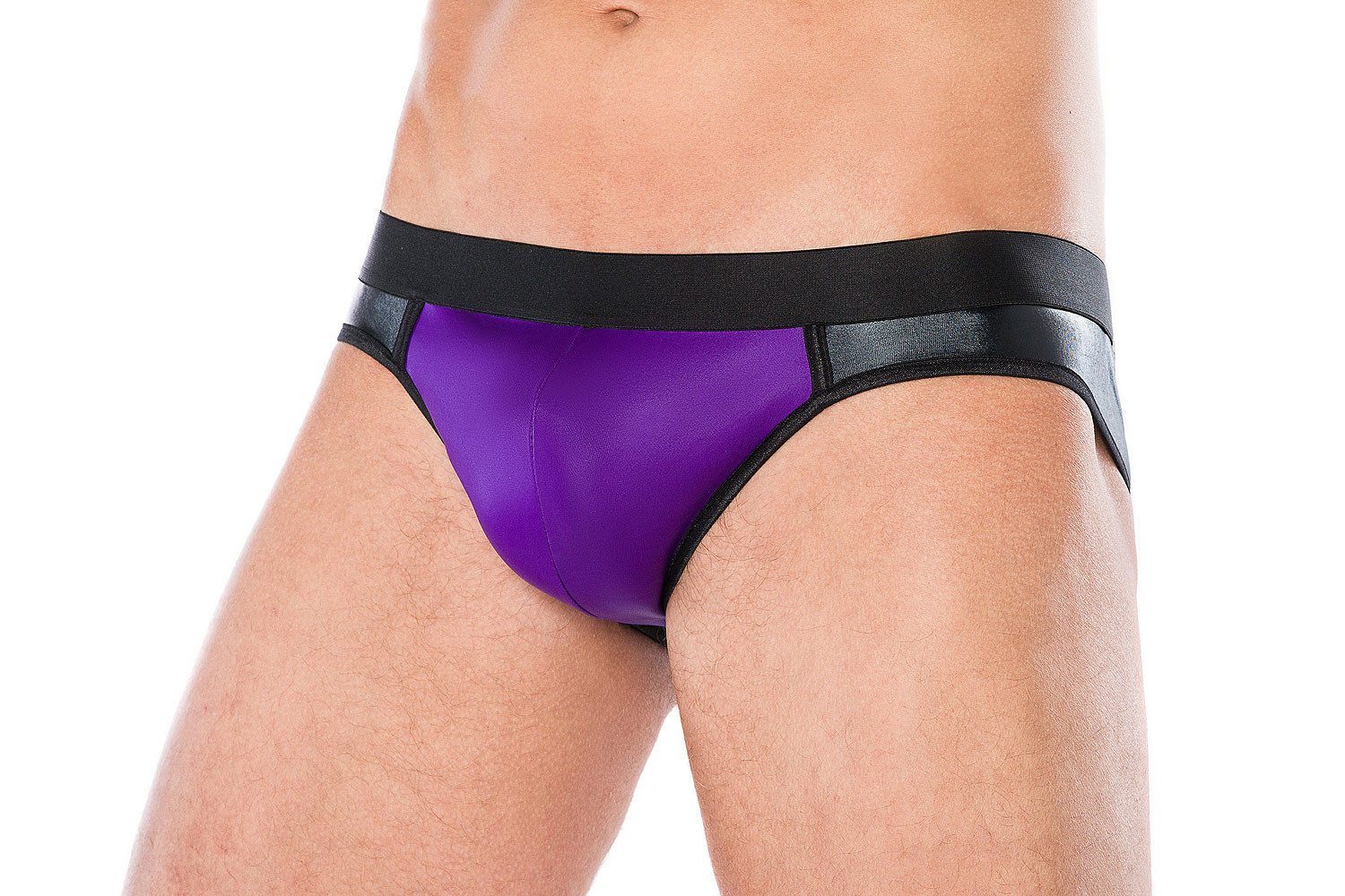 Slip Herren Dessous Slip Höschen schwarz violett aus wetlook Material Männe