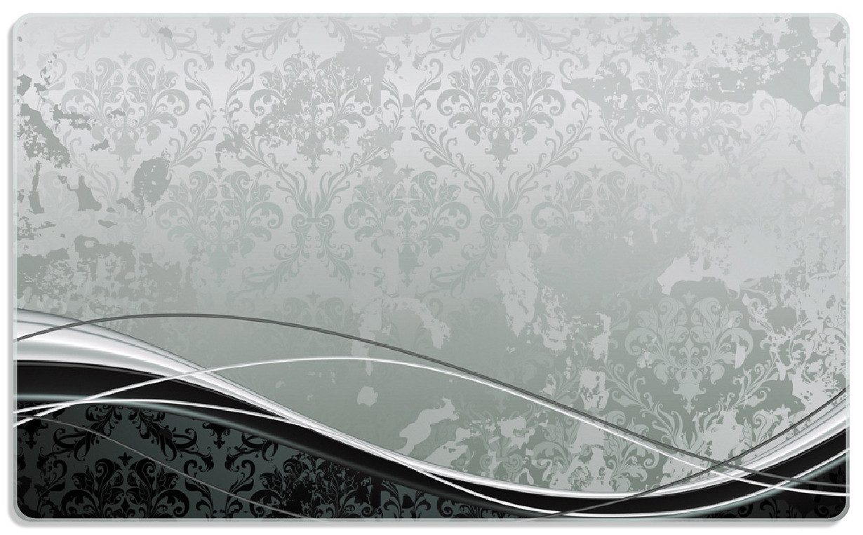 Wallario Frühstücksbrett Grau-schwarze Schnörkelei mit Wellen, ESG-Sicherheitsglas, (inkl. rutschfester Gummifüße 4mm, 1-St), 14x23cm