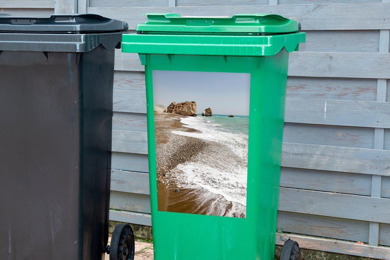 Wandsticker Container, (1 Mülleimer-aufkleber, den Mülltonne, von MuchoWow Abfalbehälter an Sticker, Wellen Strand St), Zypern spülen