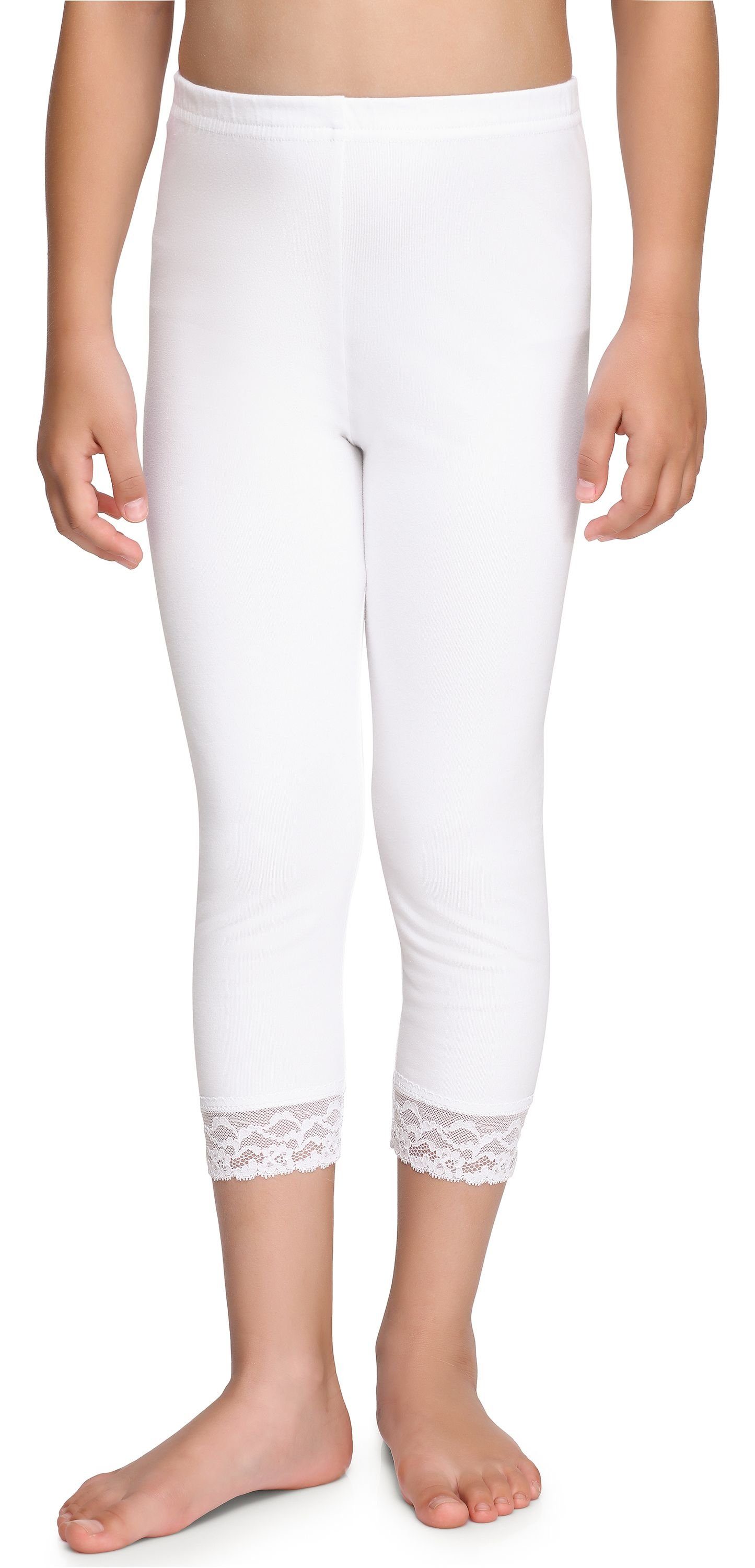 Merry Style Leggings Mädchen 3/4 Capri Leggings aus Baumwolle mit Spitze MS10-228 (1-tlg) elastischer Bund Weiß