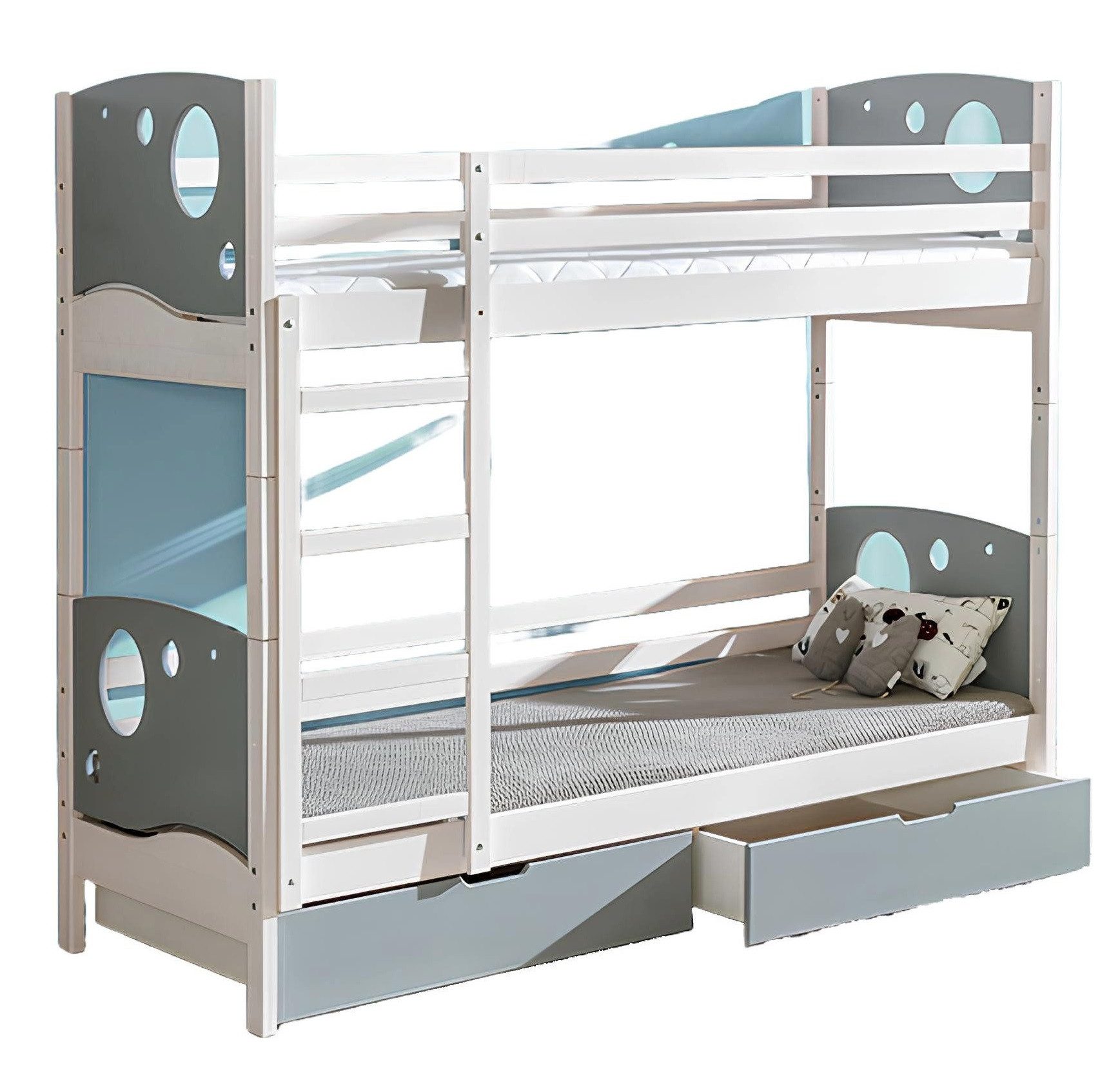 Xlmoebel Etagenbett Doppelstock-Hochbett für Kinder mit Bettkasten in verschiedenen Farben (Kevin Hochbett mit Bettkasten), Hergestellt in Europa