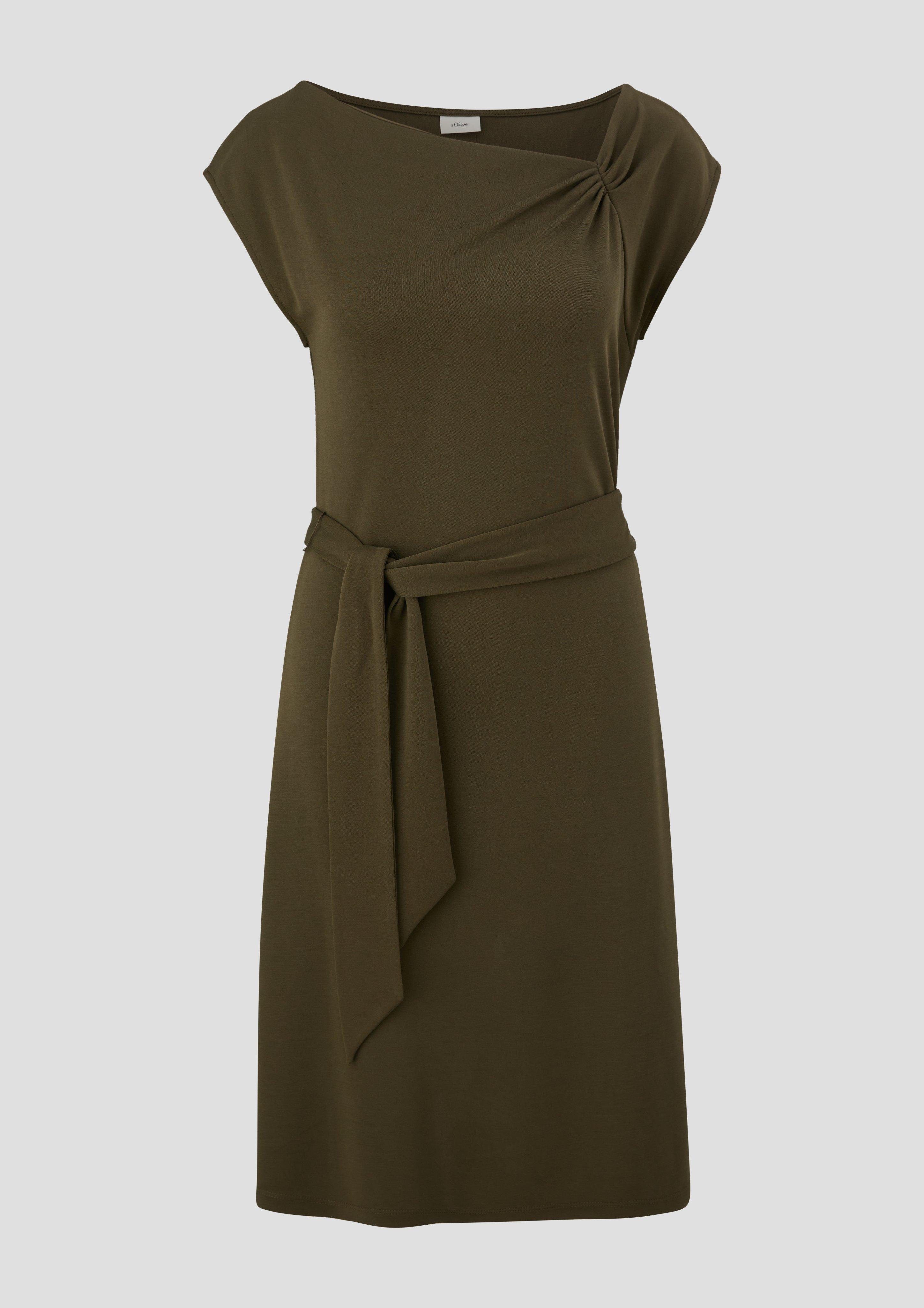 Minikleid s.Oliver mit olivgrün LABEL Kleid Kontrast-Details Knoten-Detail Kurzes BLACK