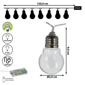 CEPEWA Lichterkette LED Lichterkette 8 Glühbirnen L150cm batteriebetrieben