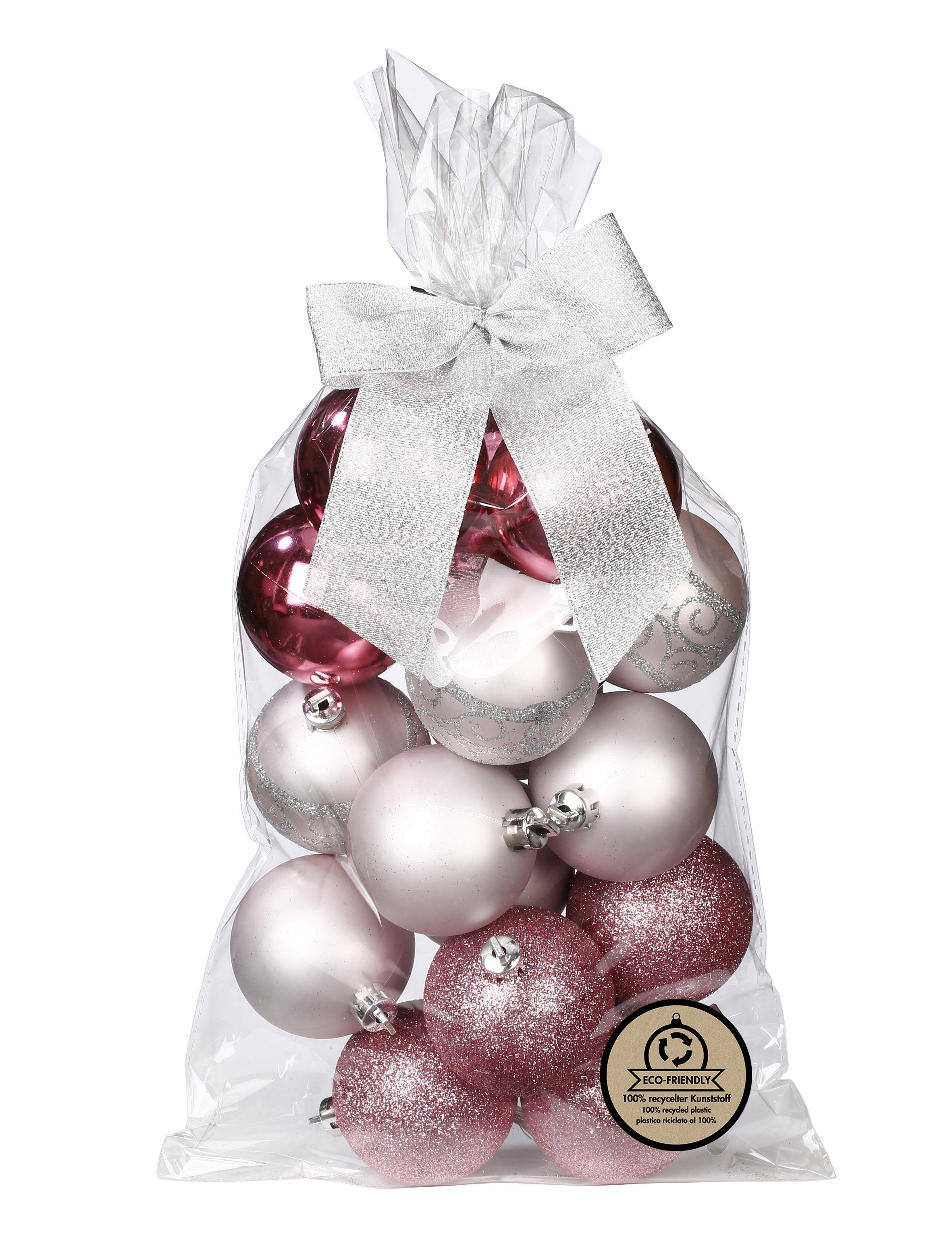 16er Geschenkbeutel im Set - Rosa Mix by Weihnachtsbaumkugel, Inge 6cm MAGIC Kunststoff Weihnachtskugeln