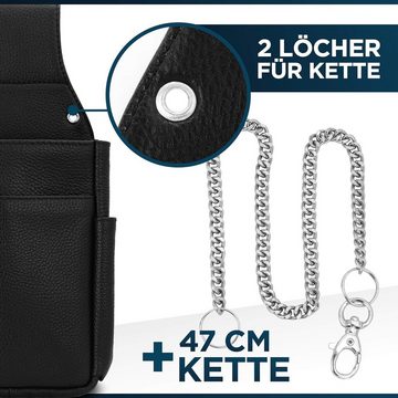 FLEXIBILITE Kellnerbörse Kellnertasche Echt Leder Bedienungsgeldbeutel Kellnerholster, EXTRA 47cm Stahlkette - Hinterfach für Handy etc.