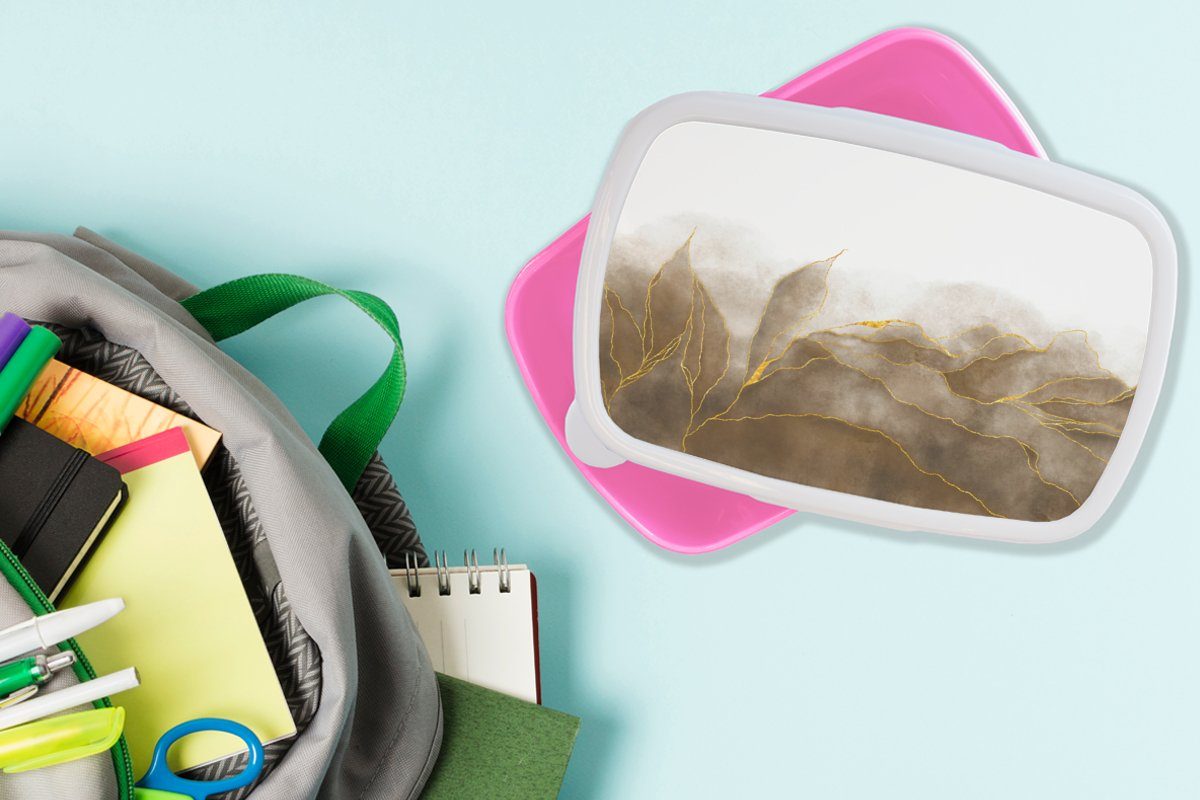 MuchoWow Lunchbox Marmor für Kinder, Mädchen, Braun Kunststoff, (2-tlg), Kunststoff Snackbox, - Textur - - Brotdose rosa Gold Brotbox Marmoroptik, - Erwachsene
