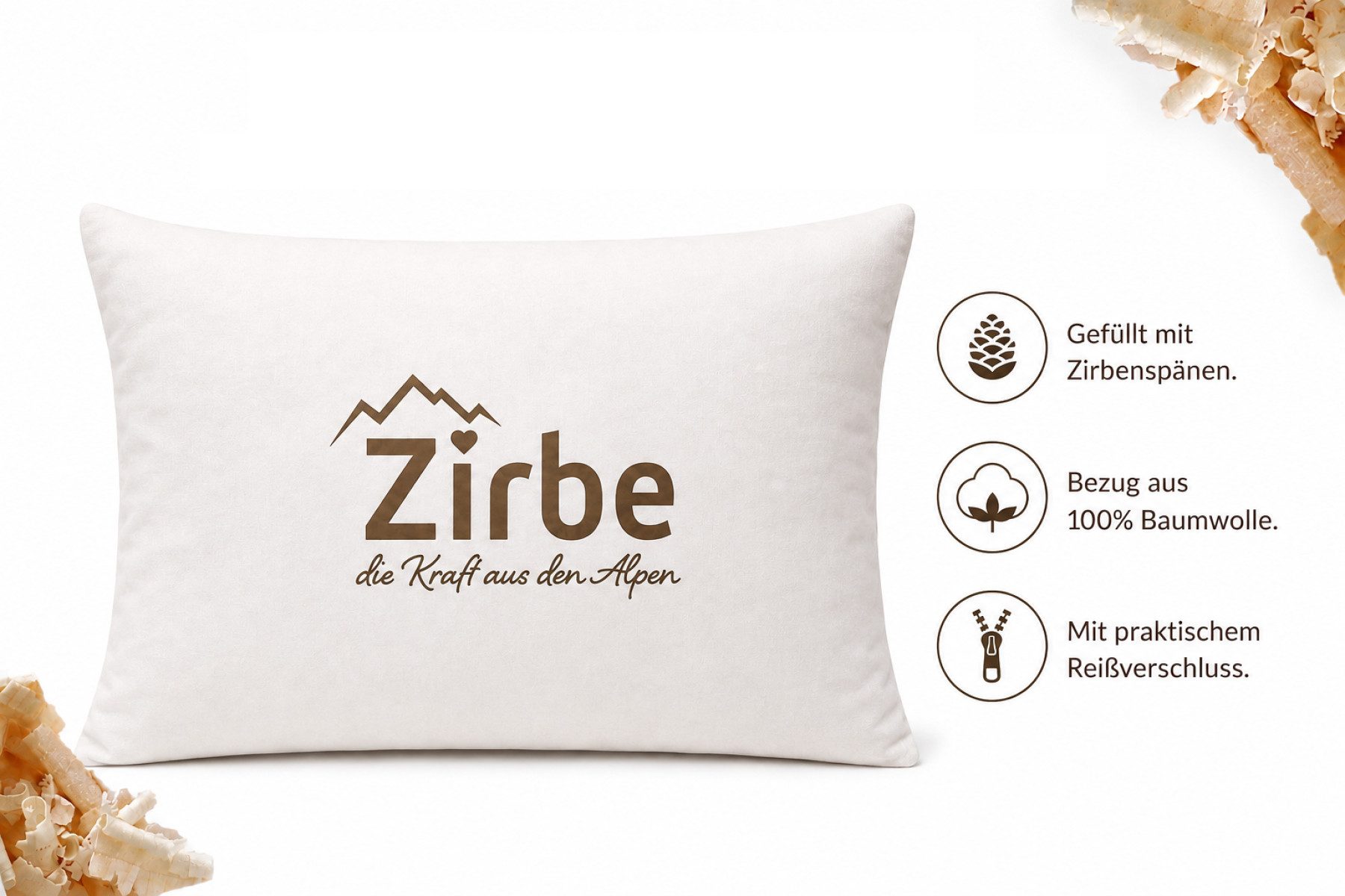 Heubergshop Zirbenkissen, 30x20cm Gefüllt mit Zirbenspäne Zirbenflocken (mit Schriftzug) – Bild 2 von 3