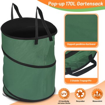 Randaco Gartensack Laubsack Pop Up für Gartenabfälle Grünschnitt Gartentasche 170L, für Gartenabfälle Laub Rasen Pflanz Grünschnitt, 170 l, (2-tlg)